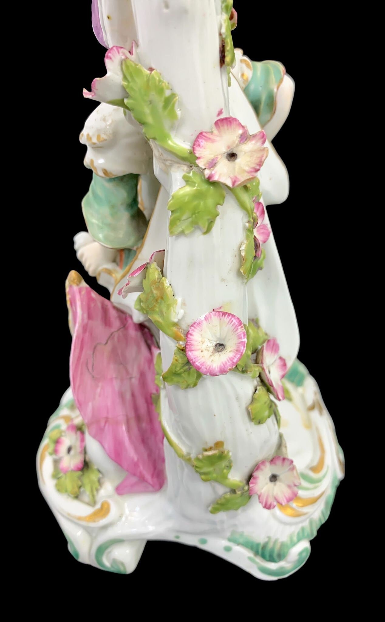 Early Derby Porcelain Mars Figural Candlestick: Rococo Gilt Sconce, c. 1765