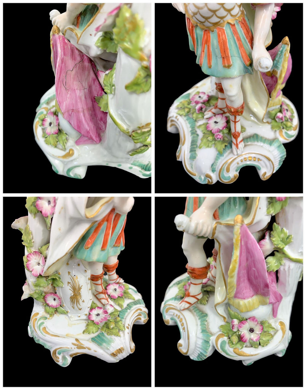 Early Derby Porcelain Mars Figural Candlestick: Rococo Gilt Sconce, c. 1765