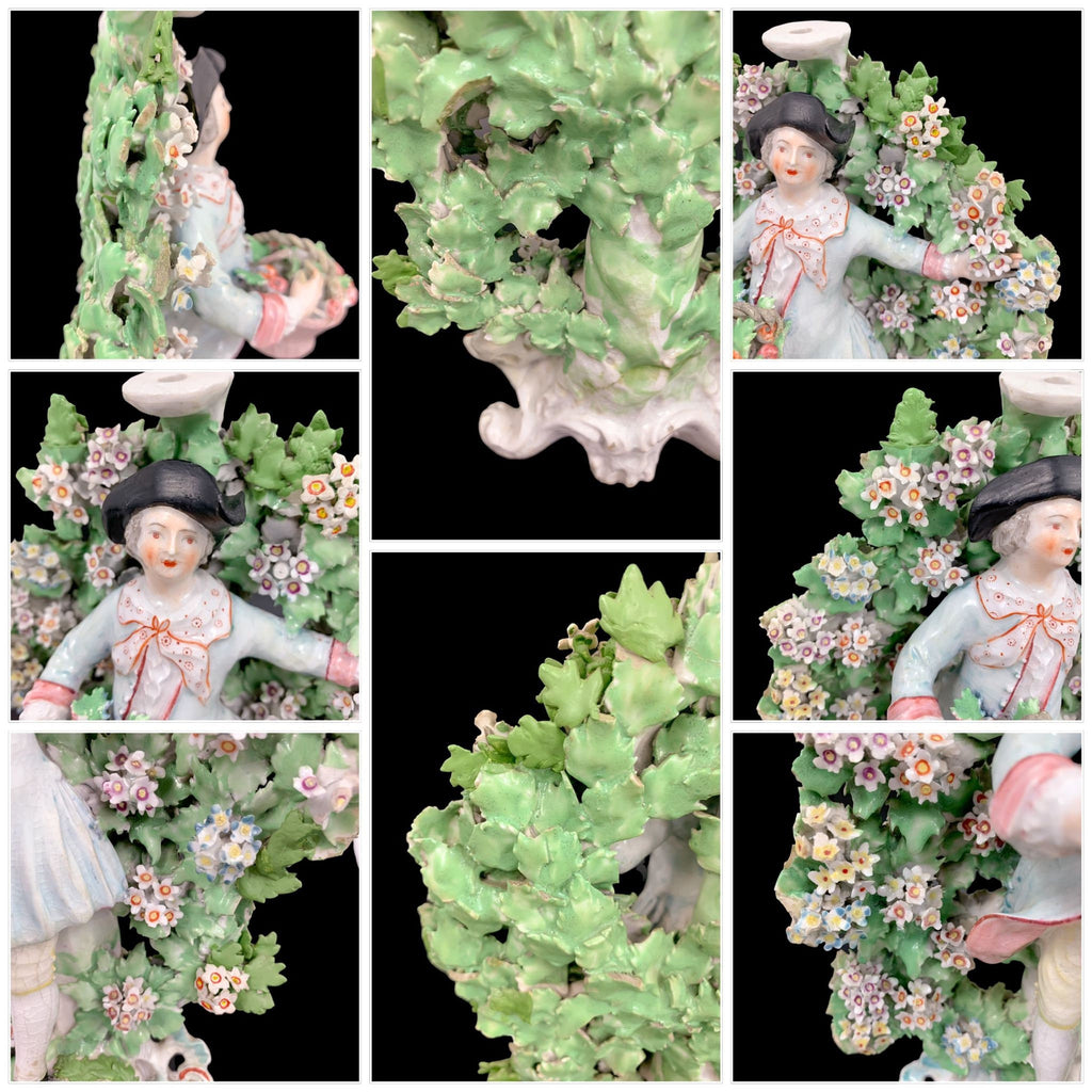 Rare Derby Porcelain Figural Candlesticks: Basket Shepherds, Circa 1765