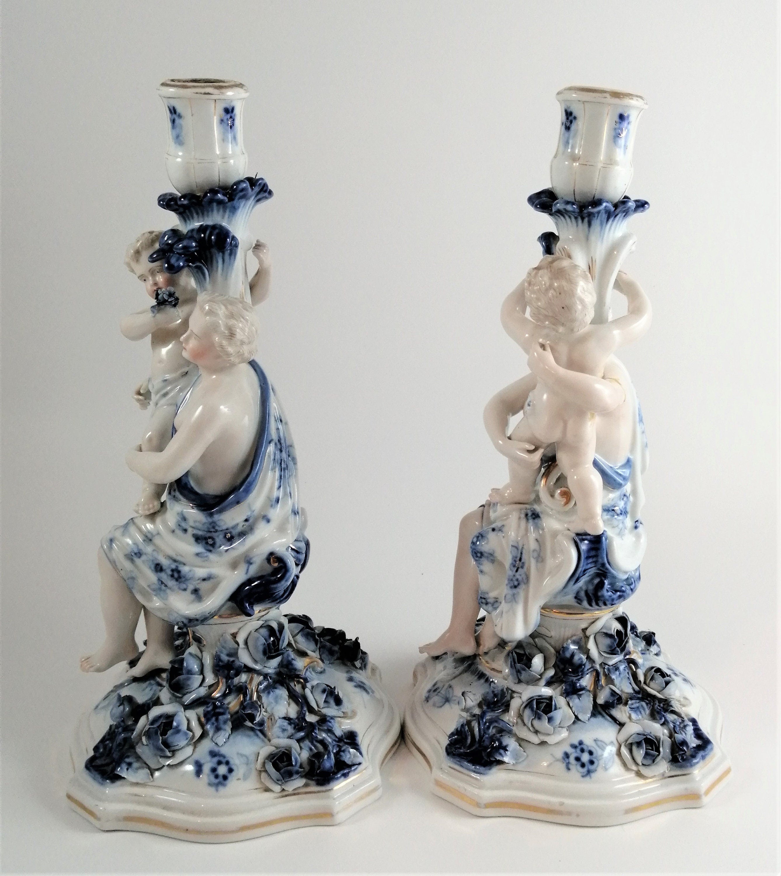 Pair of antique porcelain candlesticks, of the highest quality, Sitzendorf с.1890