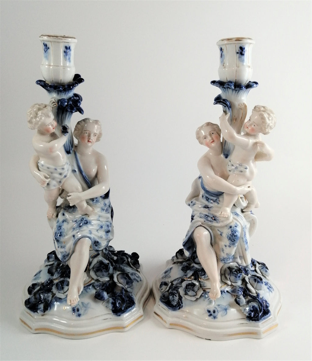 Pair of antique porcelain candlesticks, of the highest quality, Sitzendorf с.1890