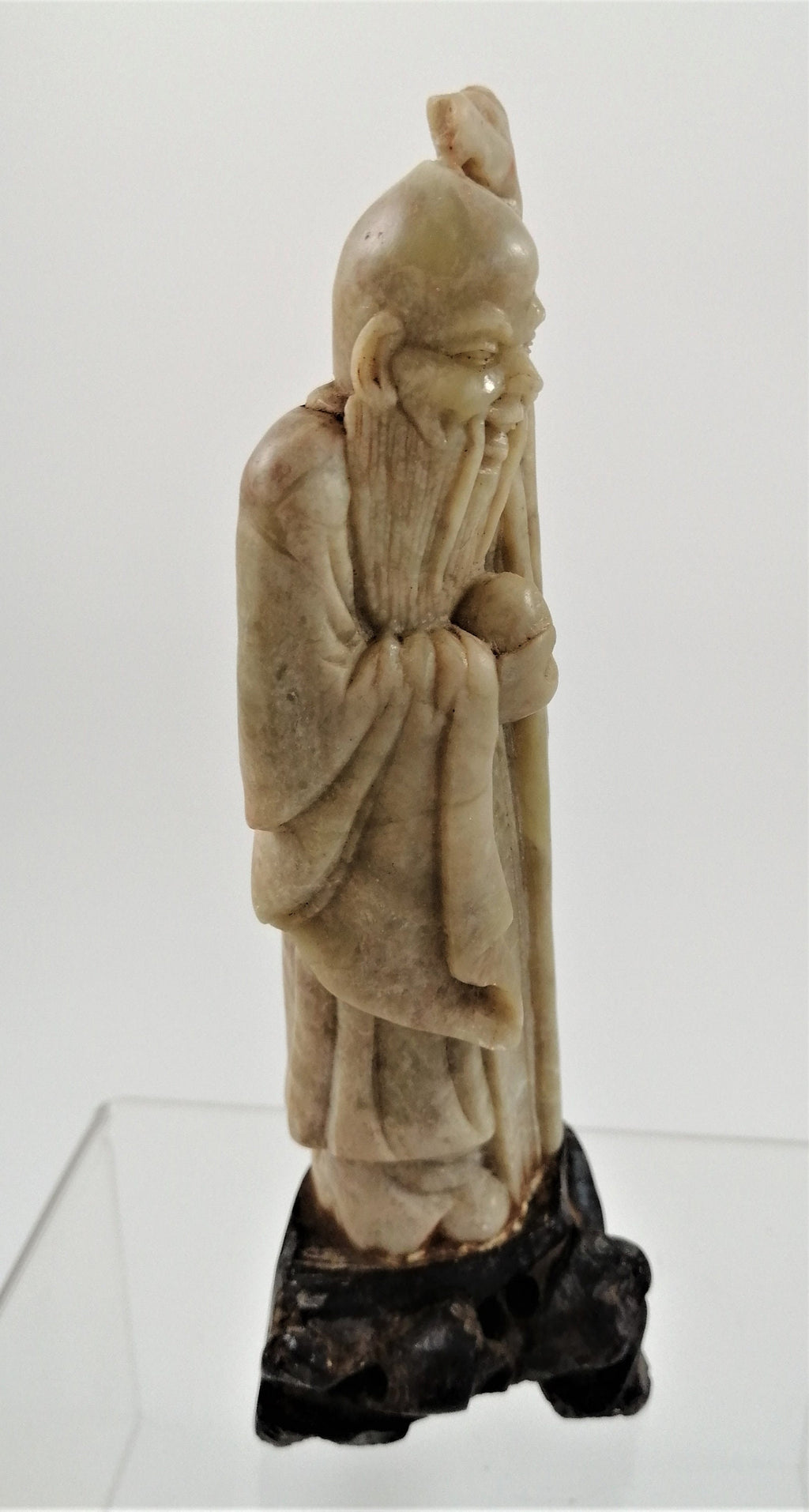 Antique Carved Soapstone Shou Figurine: Chinese God of Longevity