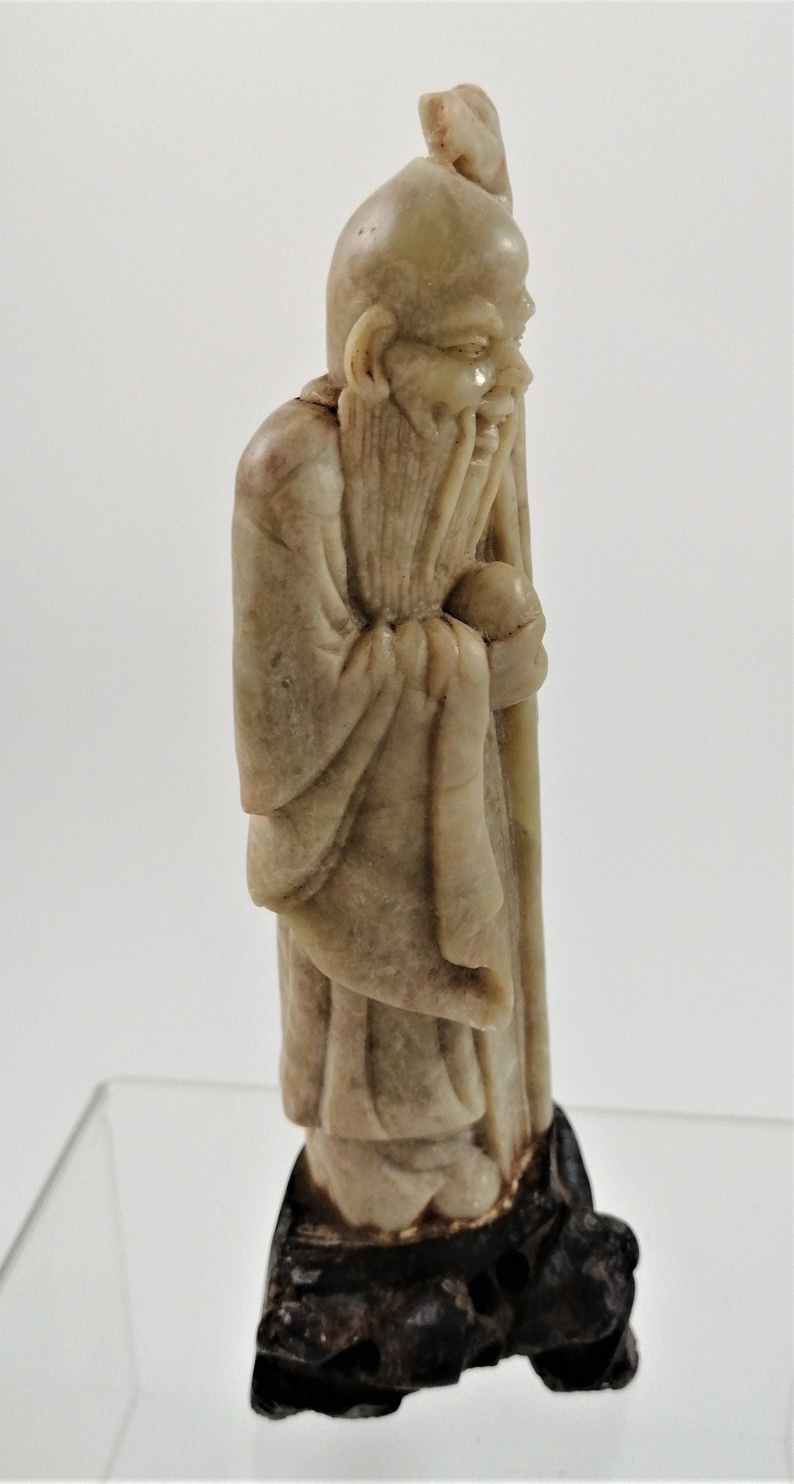 Antique Carved Soapstone Shou Figurine: Chinese God of Longevity