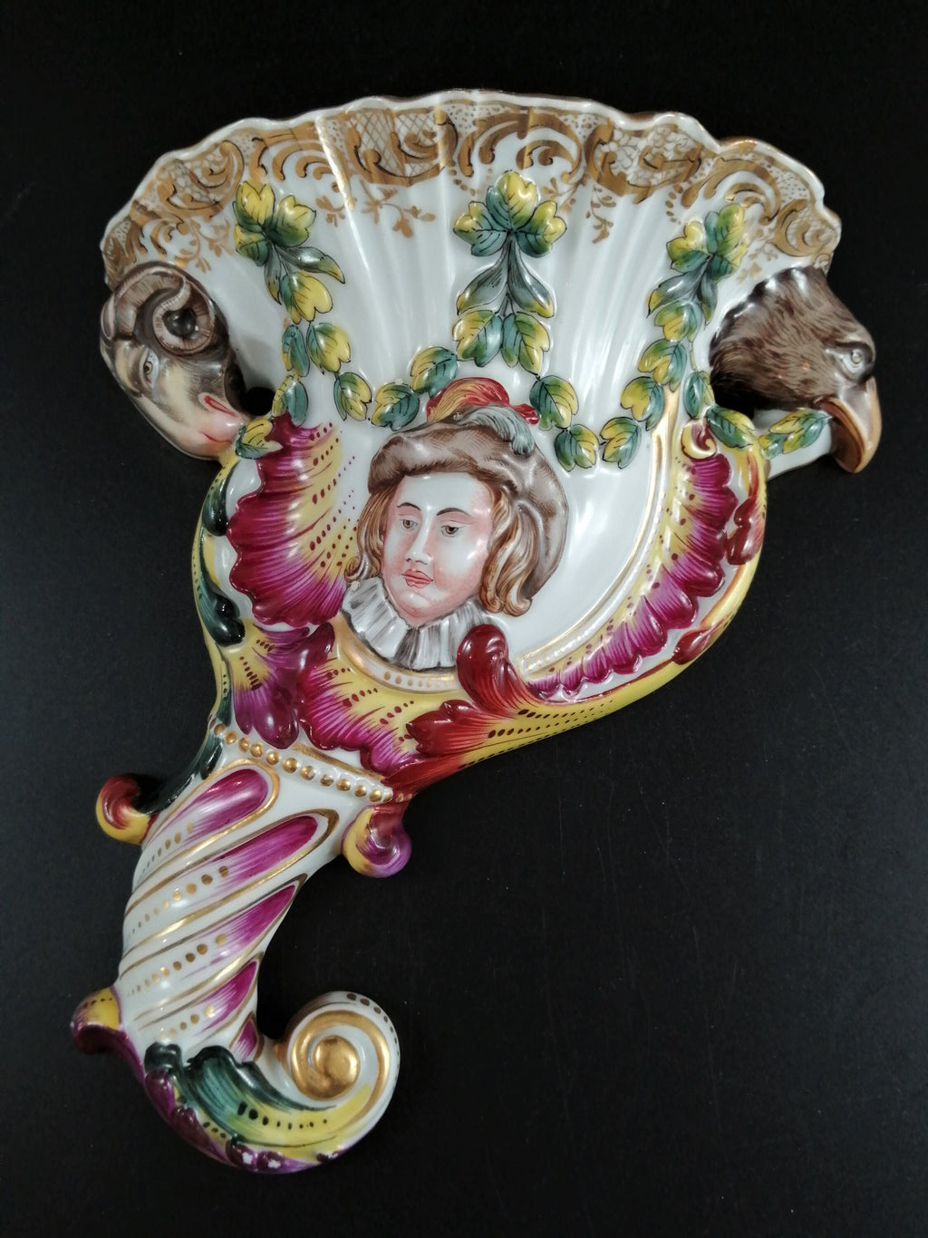 Antique Volkstedt Porcelain Wall Pockets: Relief Cornucopia, 1800s