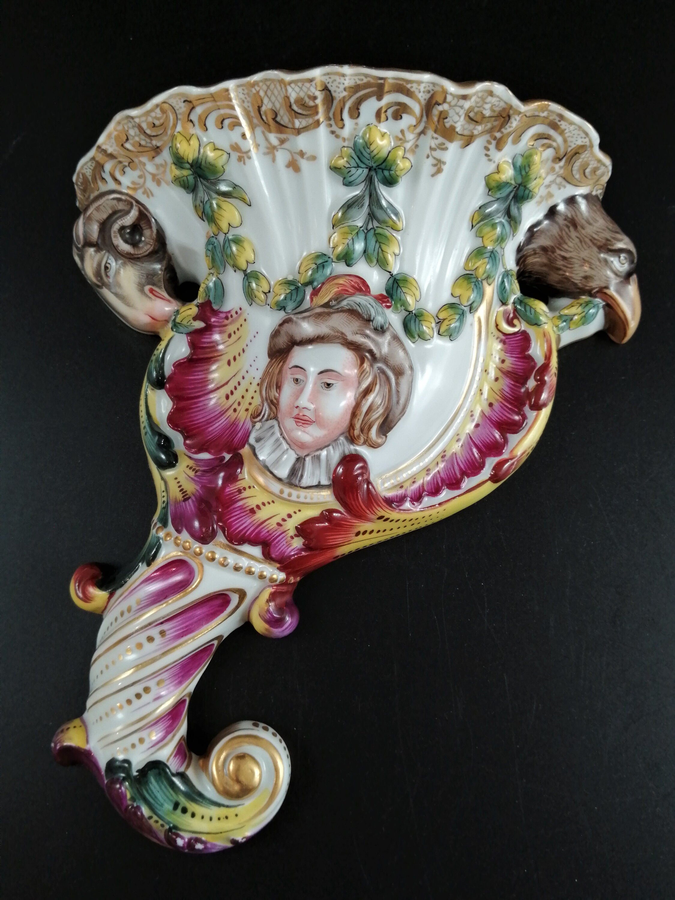 Antique Volkstedt Porcelain Wall Pockets: Relief Cornucopia, 1800s