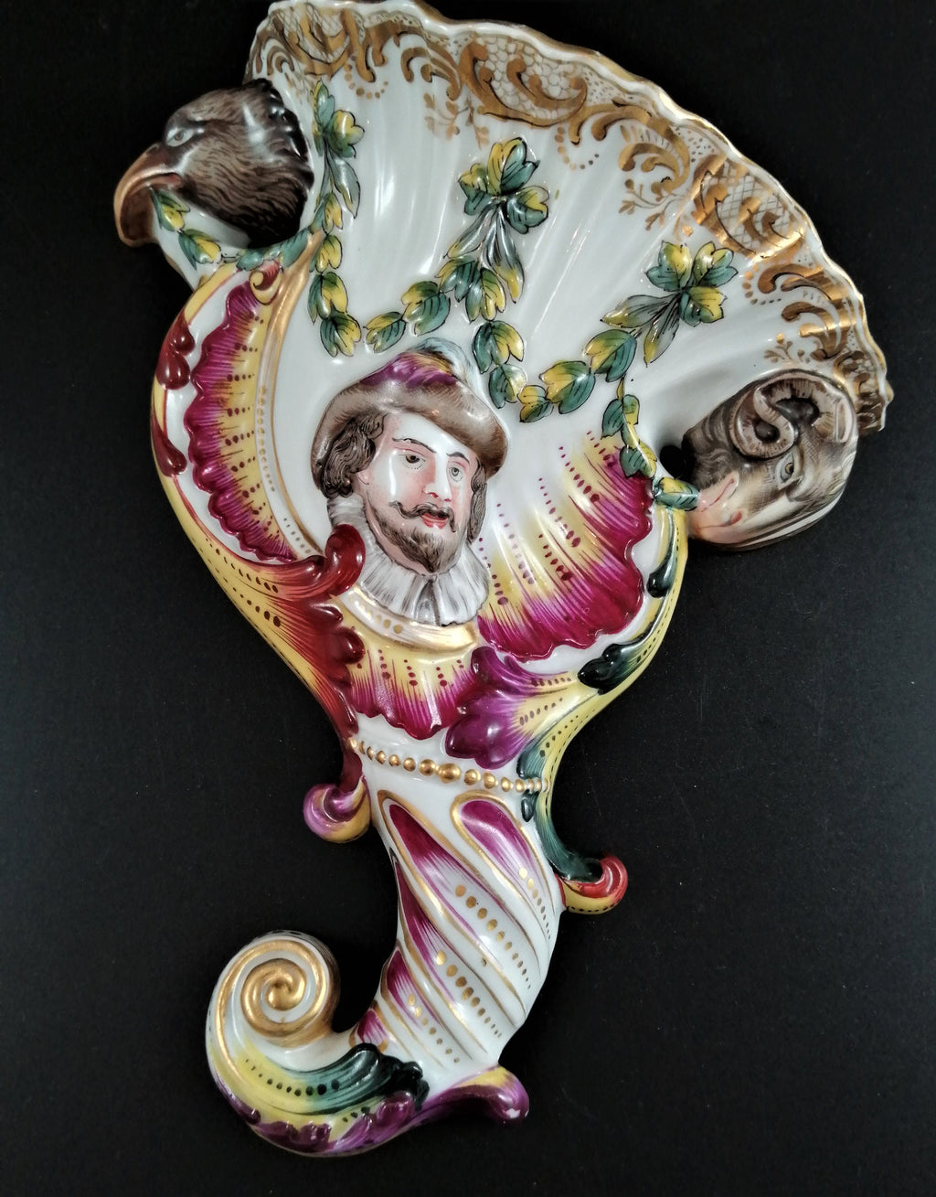 Antique Volkstedt Porcelain Wall Pockets: Relief Cornucopia, 1800s