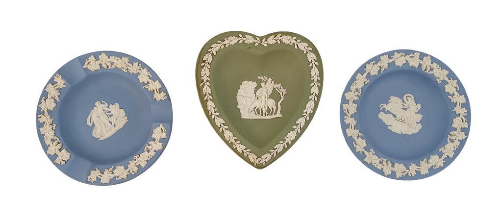 Antique Wedgwood Jasperware Set: Light Blue & Moss Green Trinket Dishes