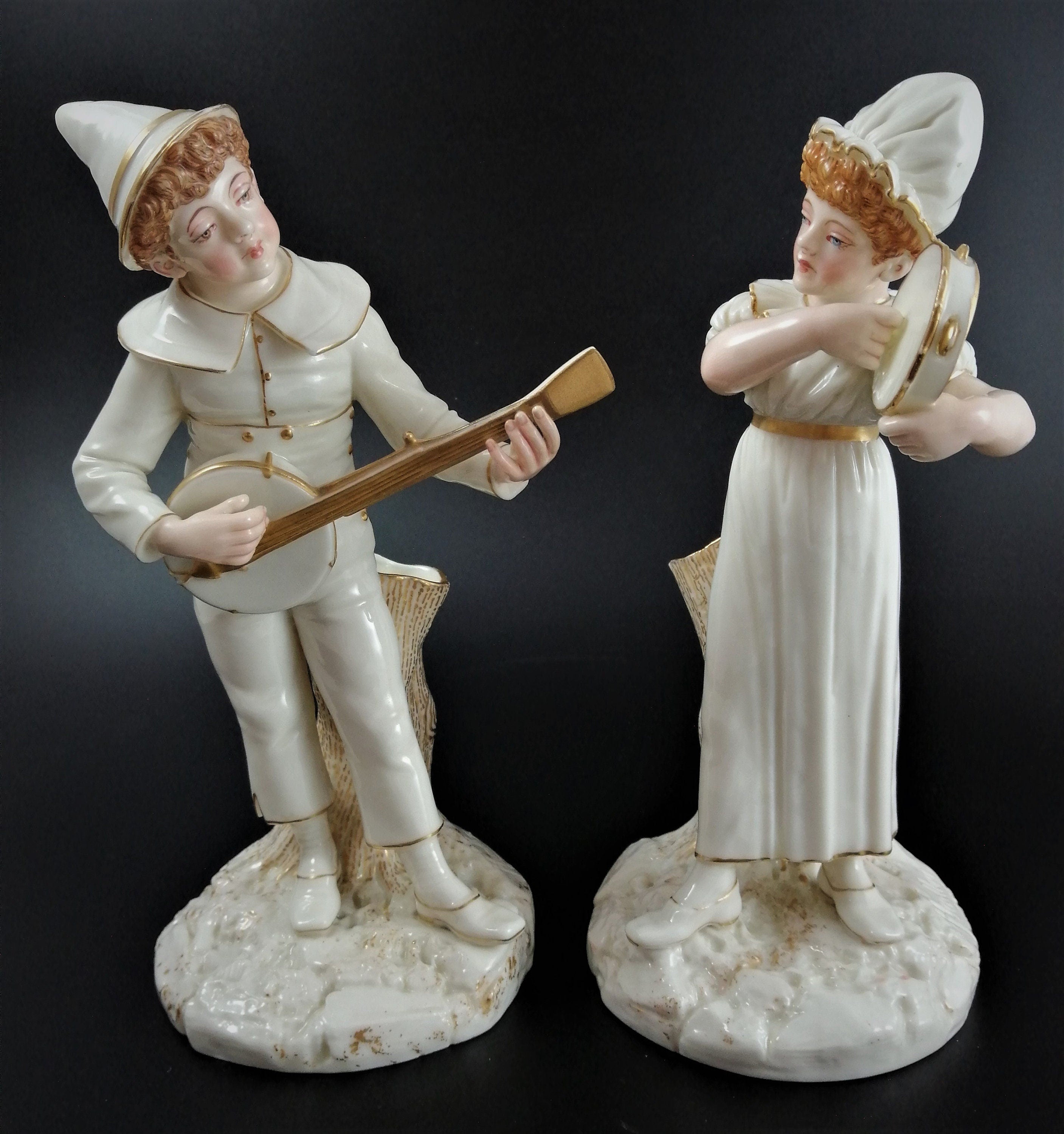 Antique Royal Worcester figures,James Hadley,musicians,1885, very rare