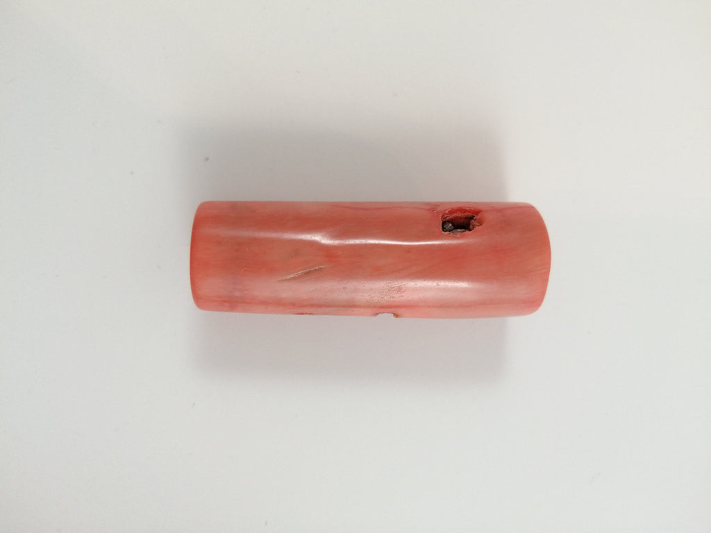 Antique Cylindrical, Barrel Natural Salmon Pink  Coral Bead 36,08 g.