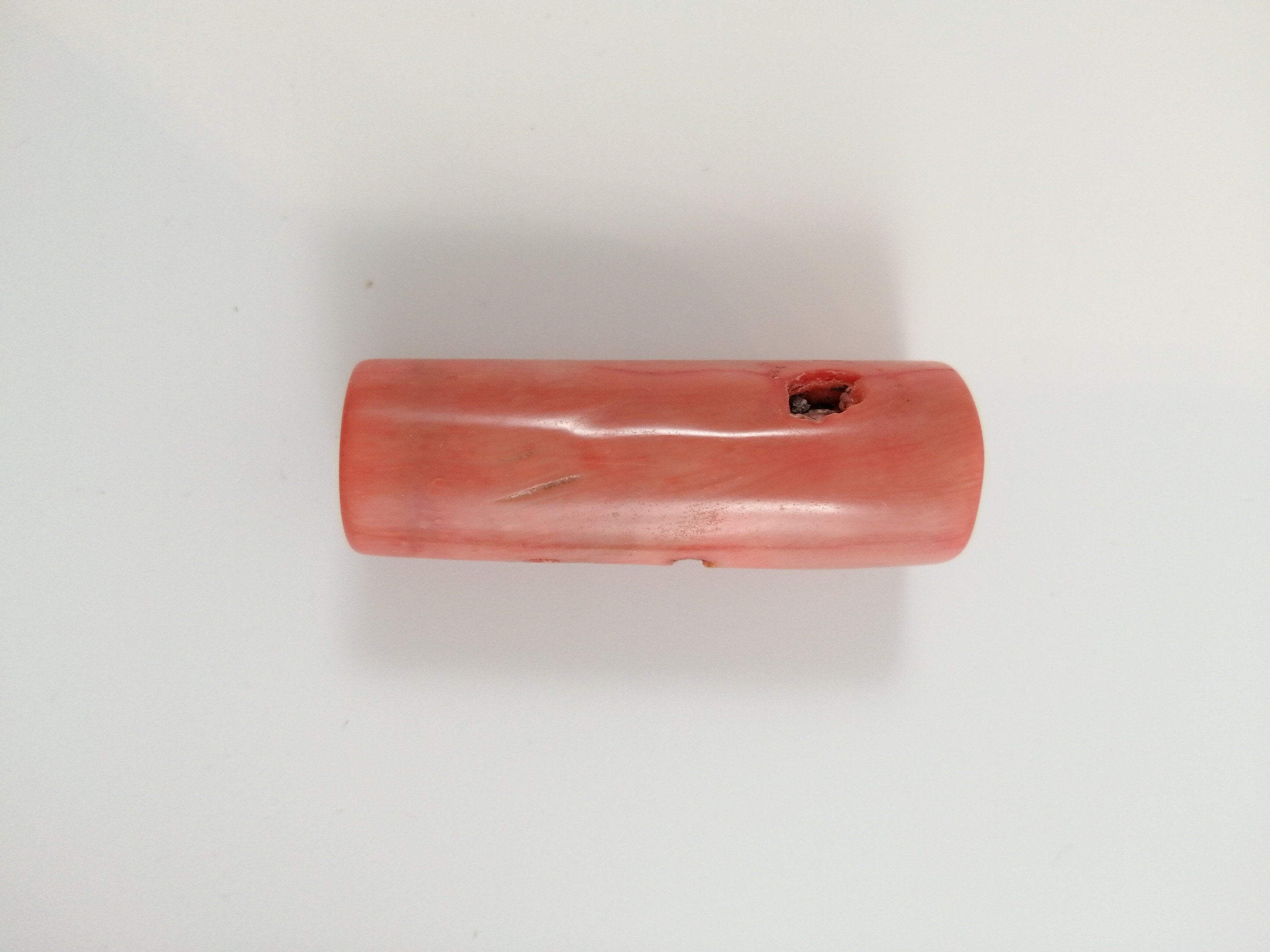 Antique Cylindrical, Barrel Natural Salmon Pink  Coral Bead 36,08 g.