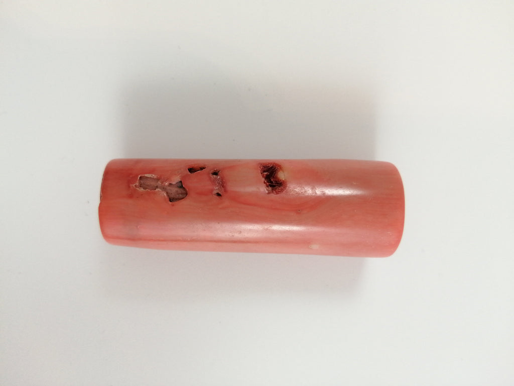 Antique Cylindrical, Barrel Natural Salmon Pink  Coral Bead 36,08 g.