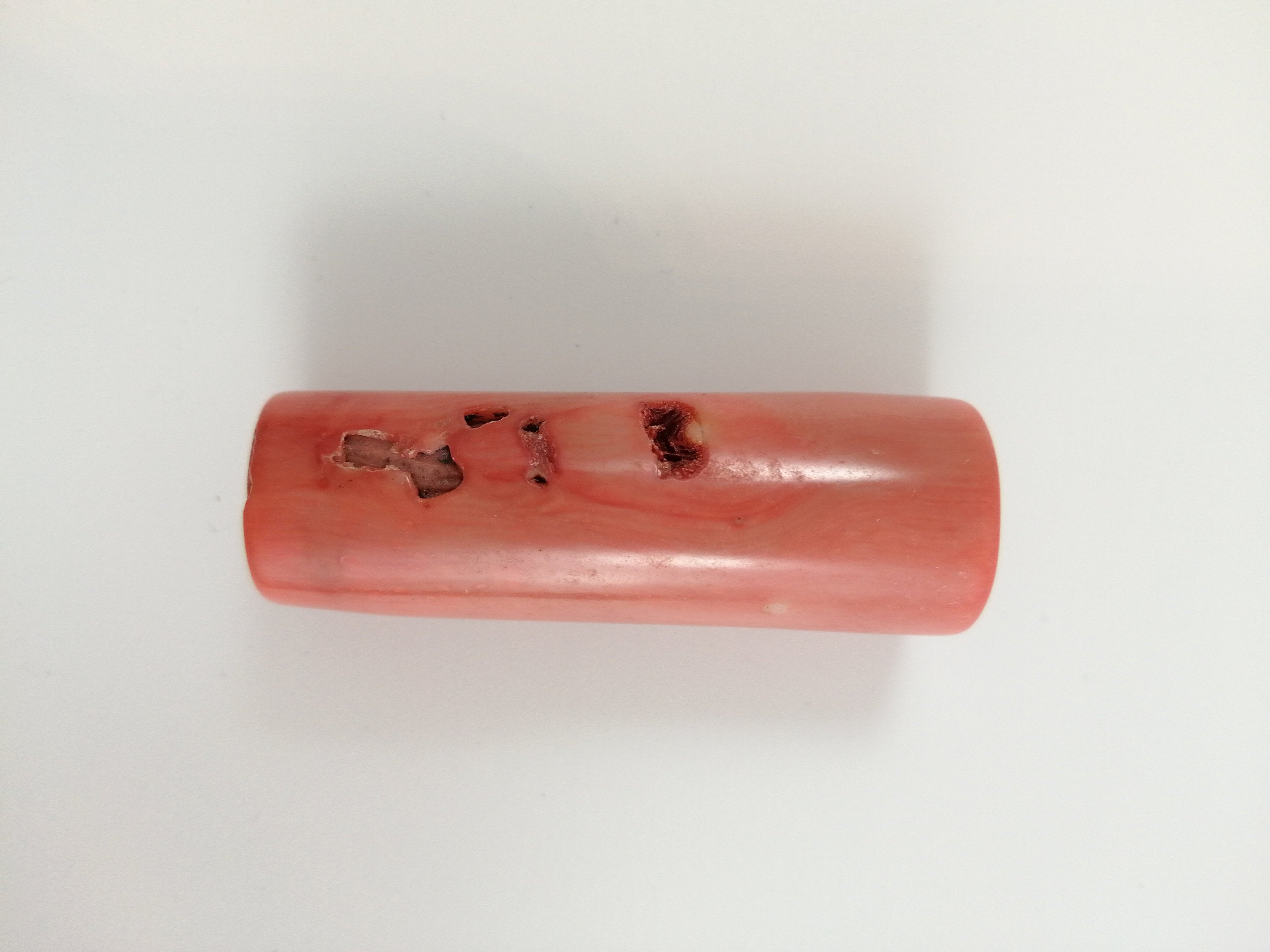 Antique Cylindrical, Barrel Natural Salmon Pink  Coral Bead 36,08 g.