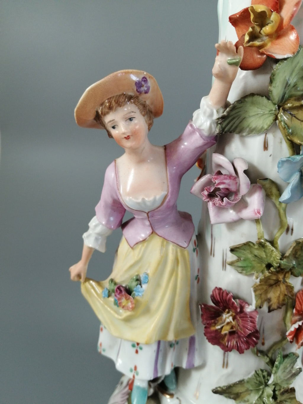 Antique Carl Thieme Porcelain Figural Lamp: Rococo Decor, Germany 1888