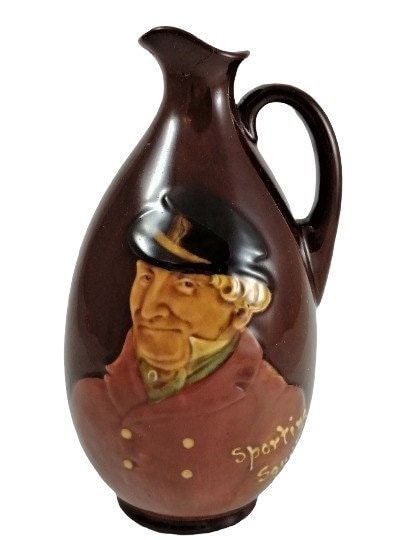 Antique Edwardian stoneware Royal Doulton Kingsware SPORTING SQUIRE Dewars whisky jug flask flagon