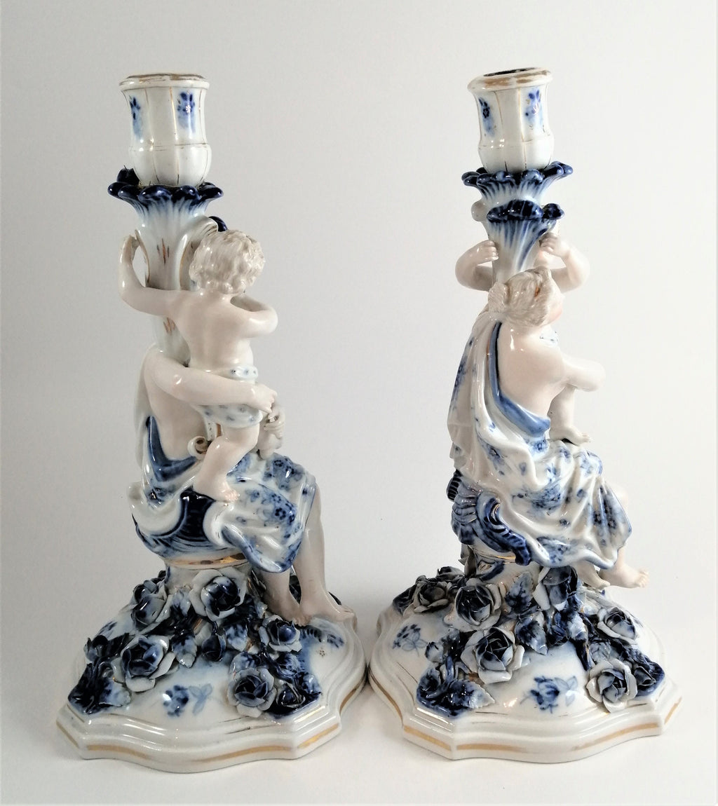 Pair of antique porcelain candlesticks, of the highest quality, Sitzendorf с.1890