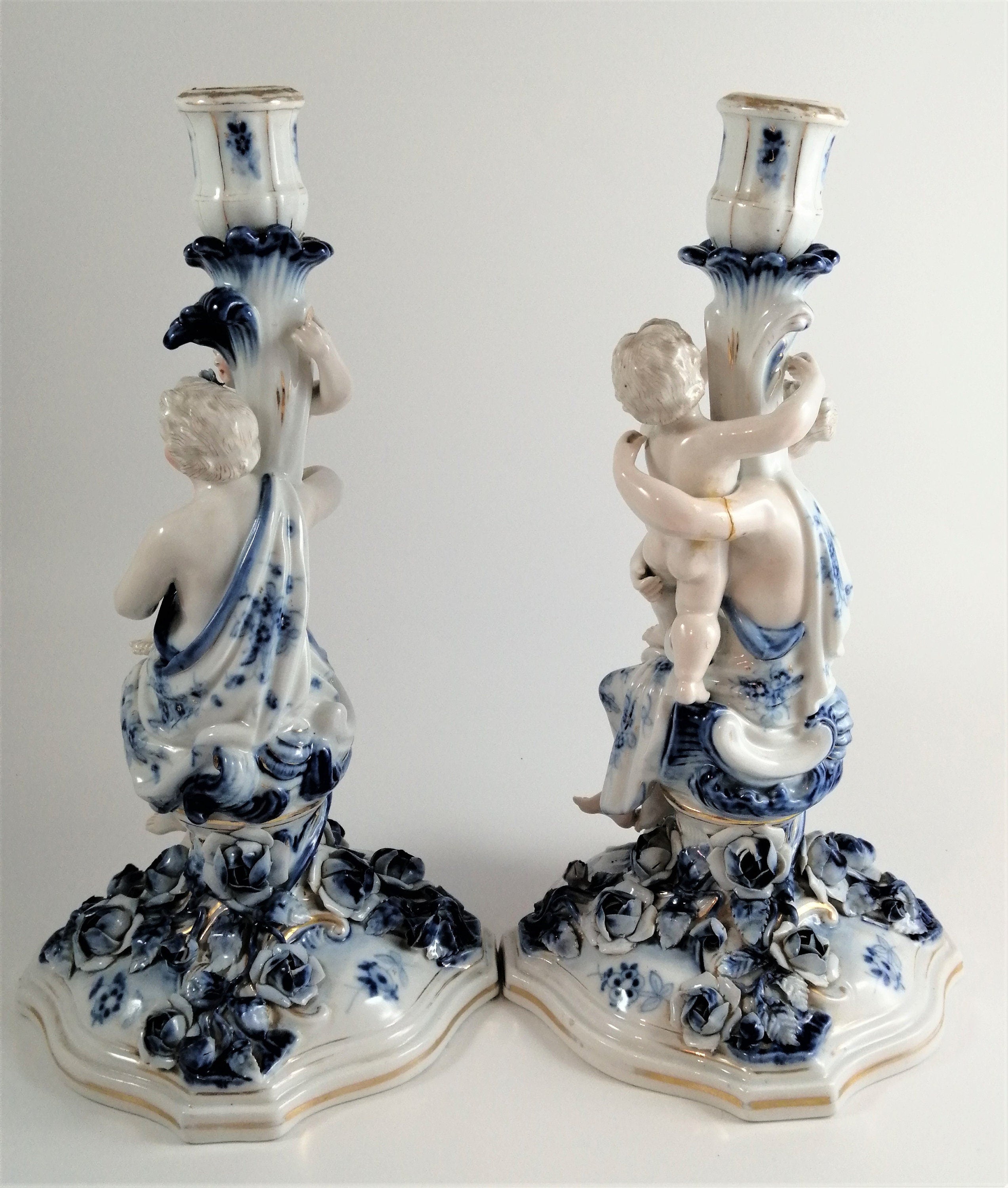 Pair of antique porcelain candlesticks, of the highest quality, Sitzendorf с.1890