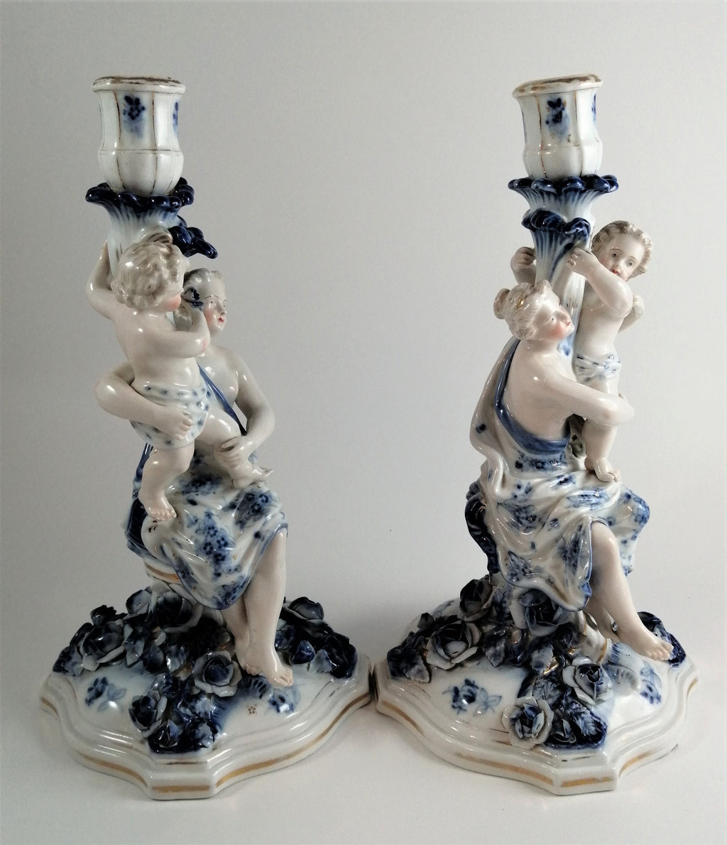 Pair of antique porcelain candlesticks, of the highest quality, Sitzendorf с.1890