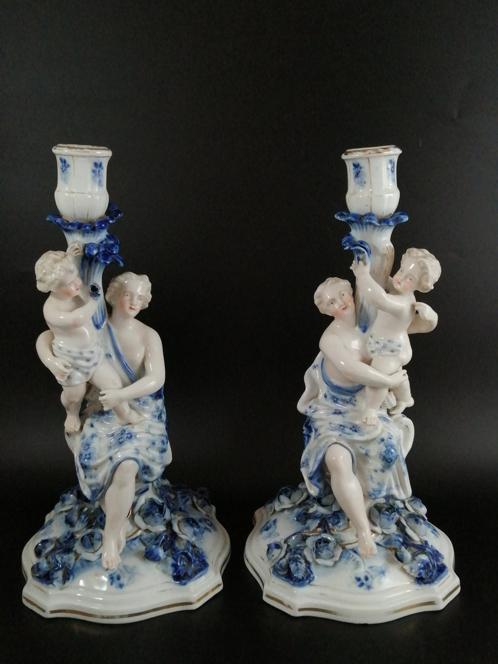 Pair of antique porcelain candlesticks, of the highest quality, Sitzendorf с.1890