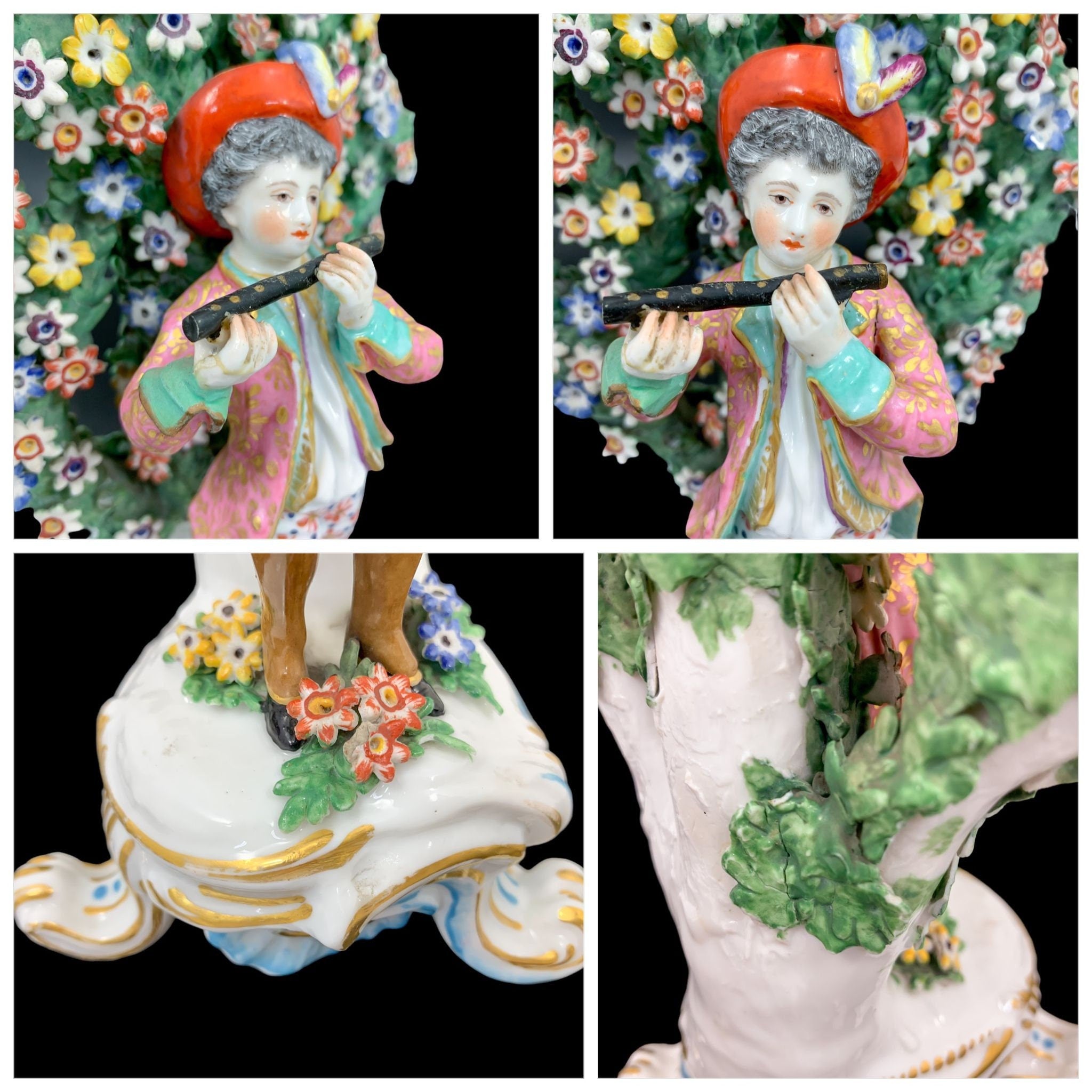 A pair of 18th century Chelsea – Derby bocage porcelain figurines.