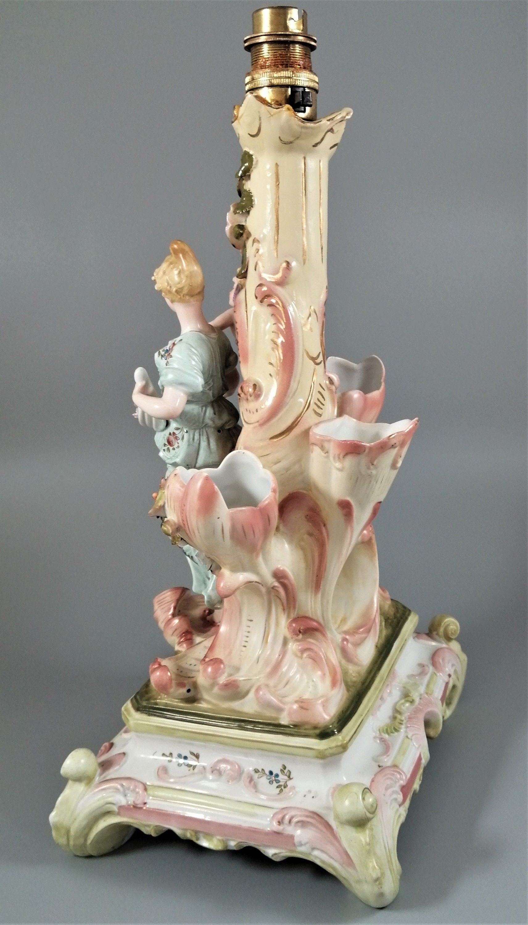 Antique porcelain figural lamp with cherubs,Сonta & Boehme, 19th century