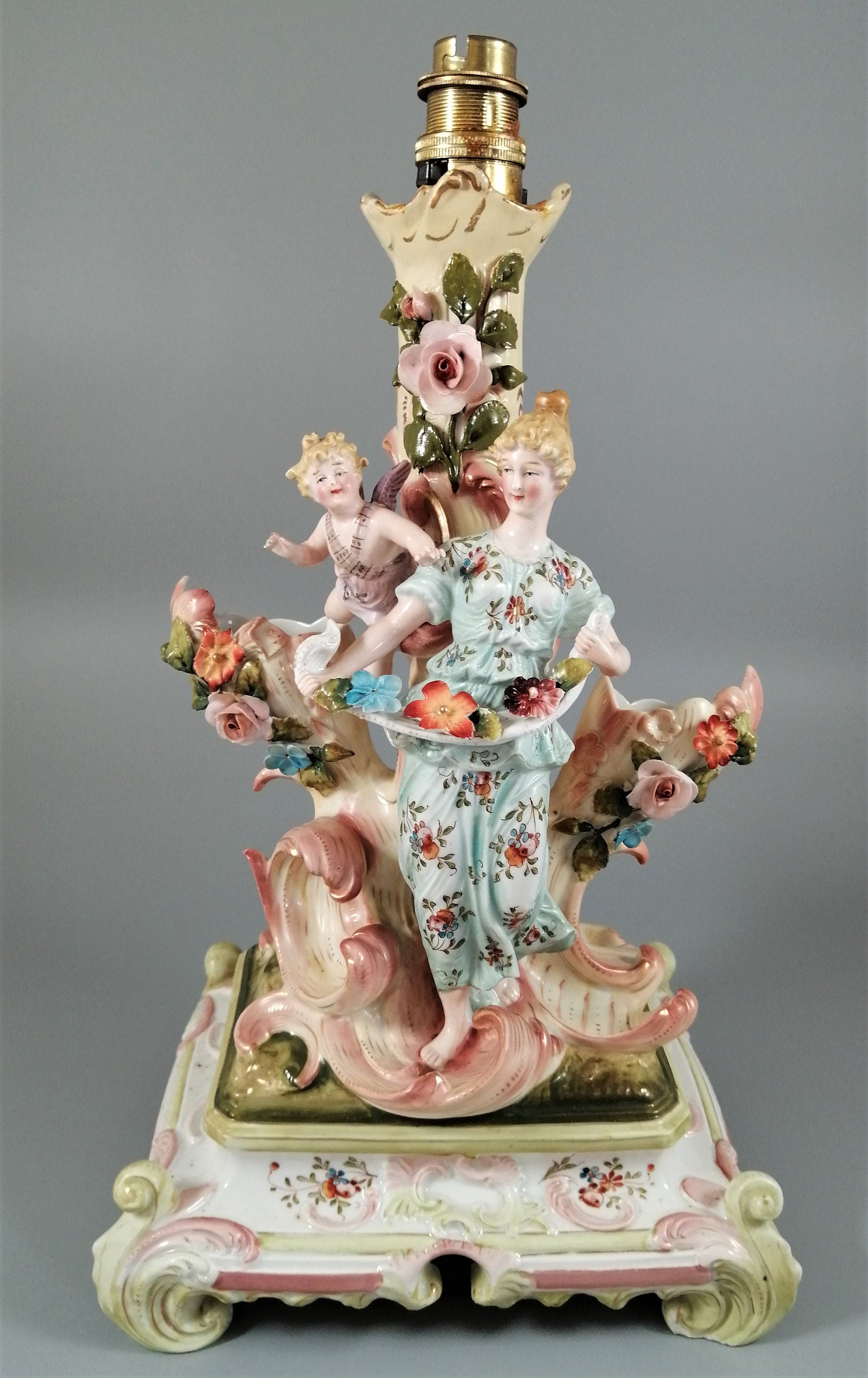 Antique porcelain figural lamp with cherubs,Сonta & Boehme, 19th century