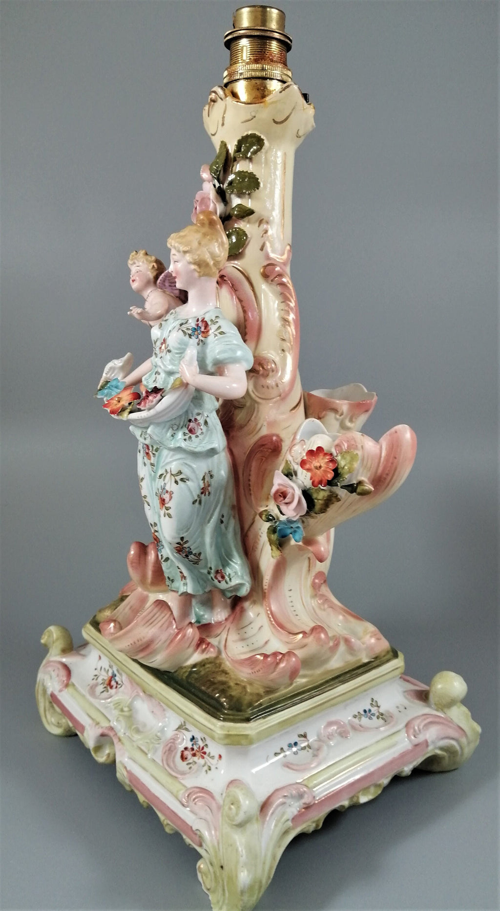 Antique porcelain figural lamp with cherubs,Сonta & Boehme, 19th century