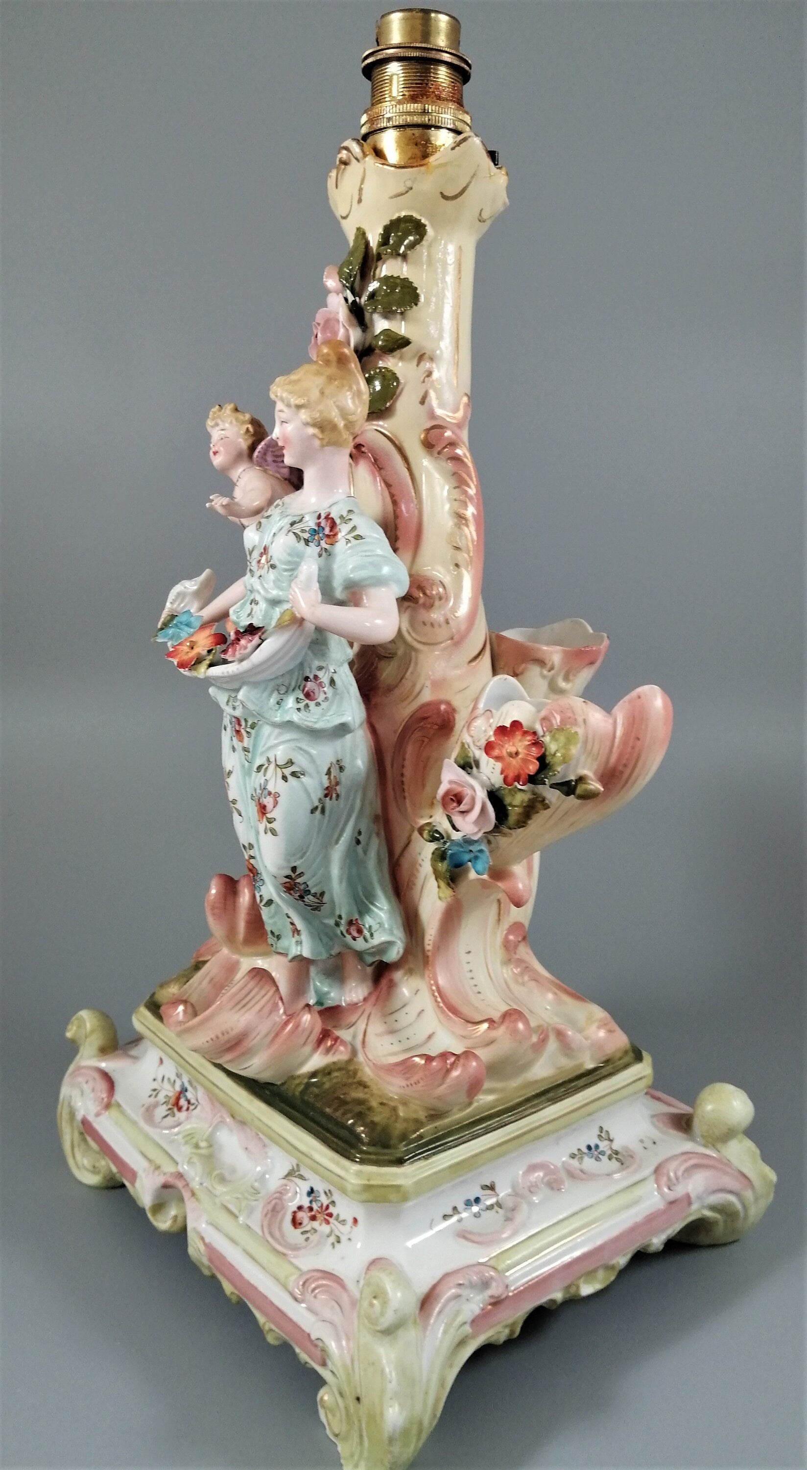 Antique porcelain figural lamp with cherubs,Сonta & Boehme, 19th century