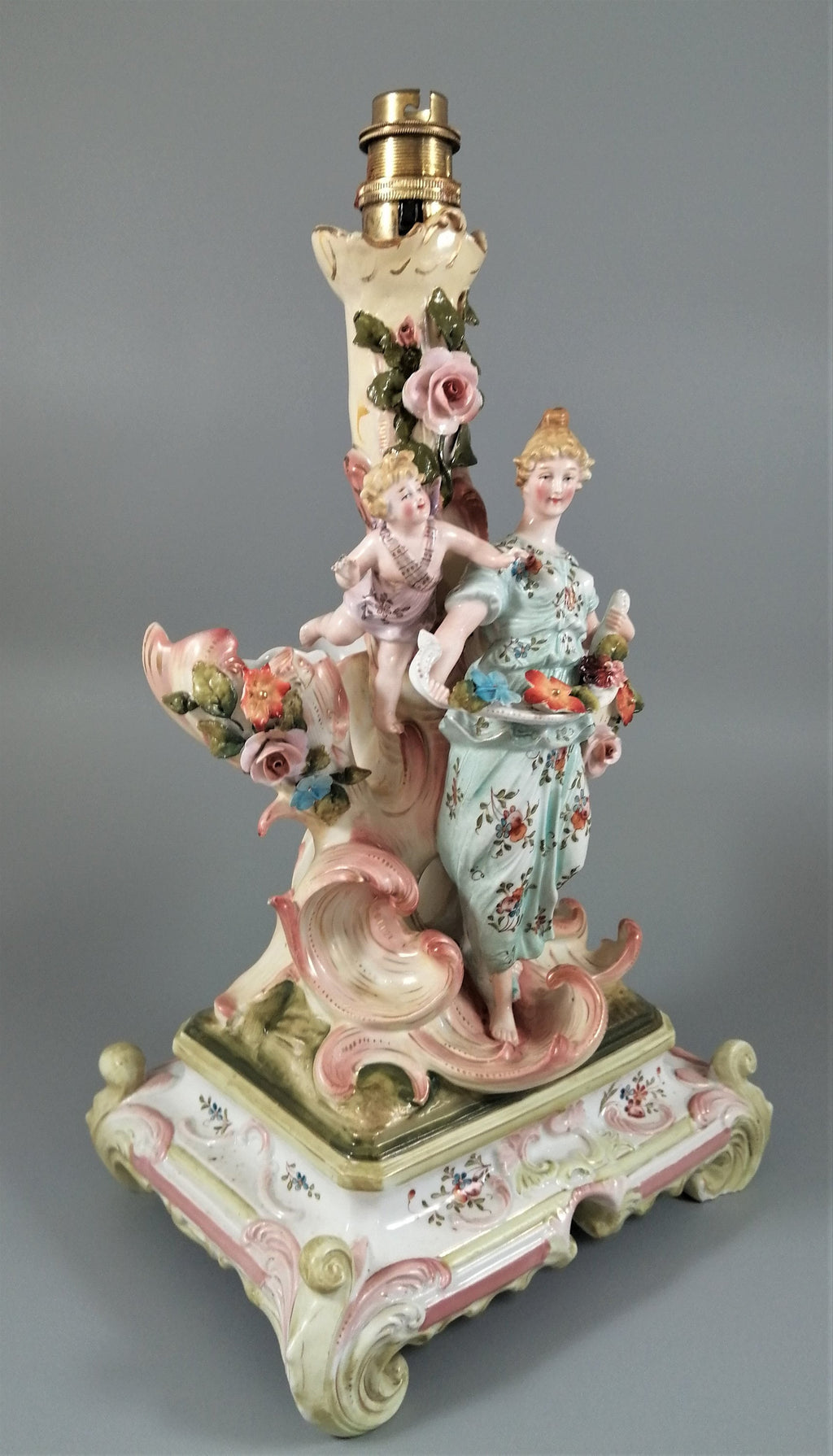 Antique porcelain figural lamp with cherubs,Сonta & Boehme, 19th century