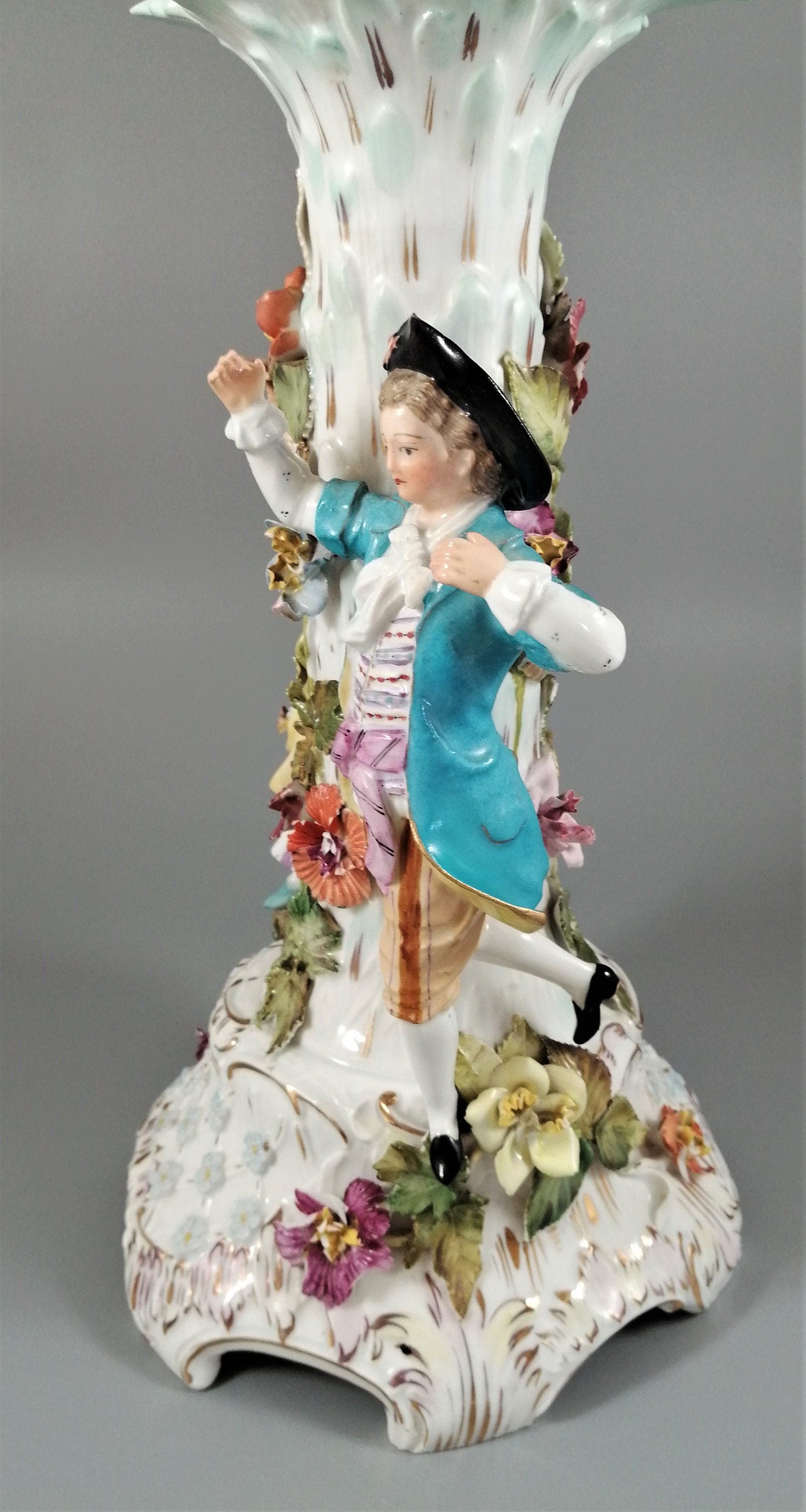 Antique Carl Thieme Porcelain Figural Lamp: Rococo Decor, Germany 1888