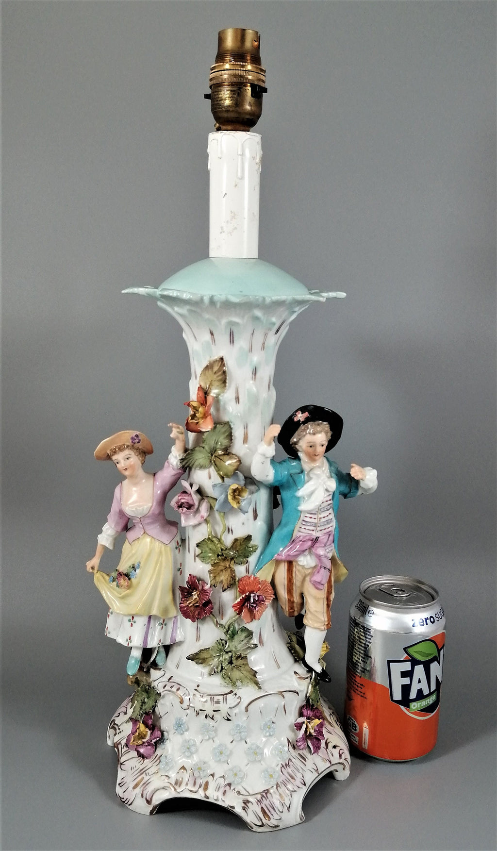 Antique Carl Thieme Porcelain Figural Lamp: Rococo Decor, Germany 1888