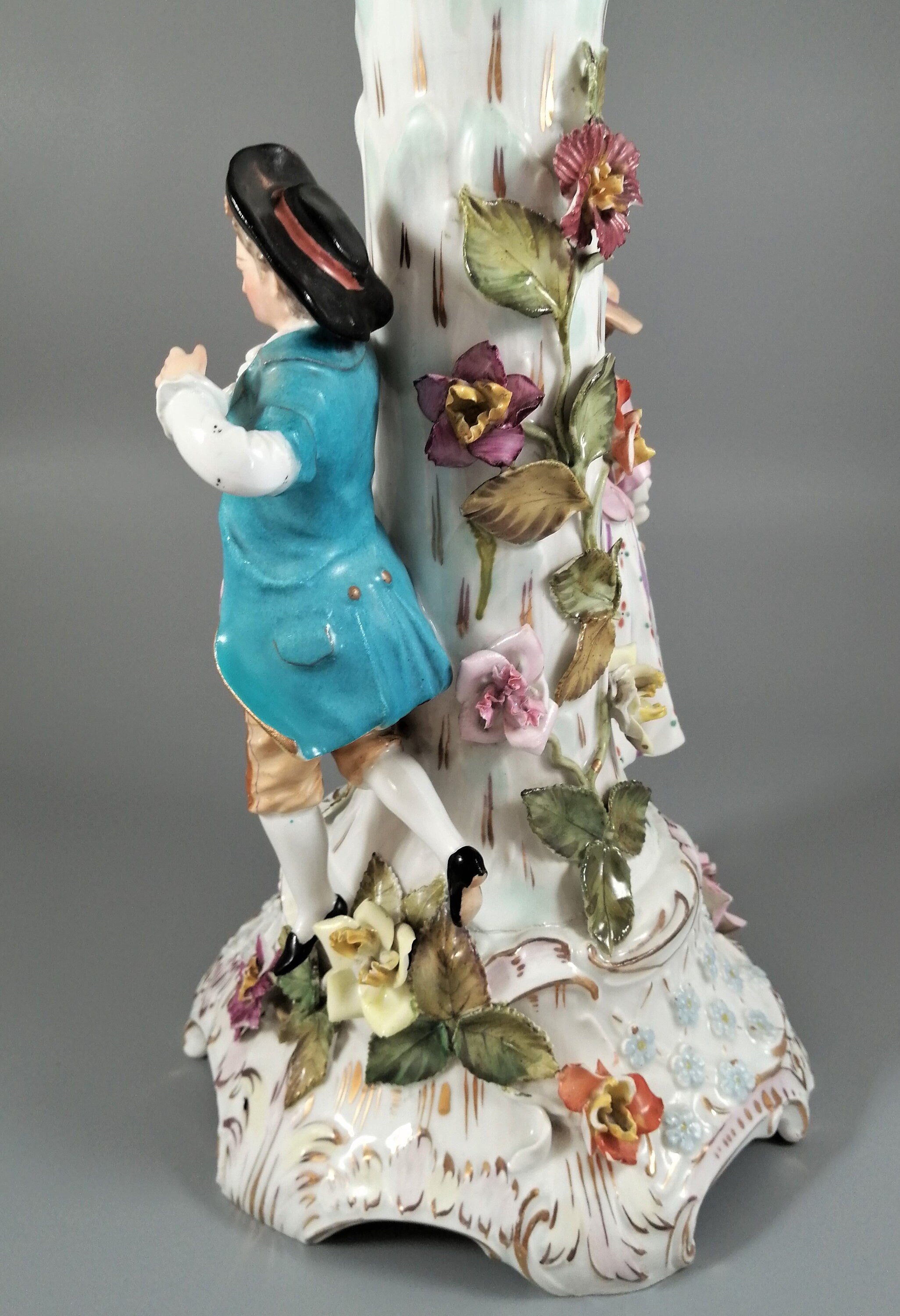 Antique Carl Thieme Porcelain Figural Lamp: Rococo Decor, Germany 1888