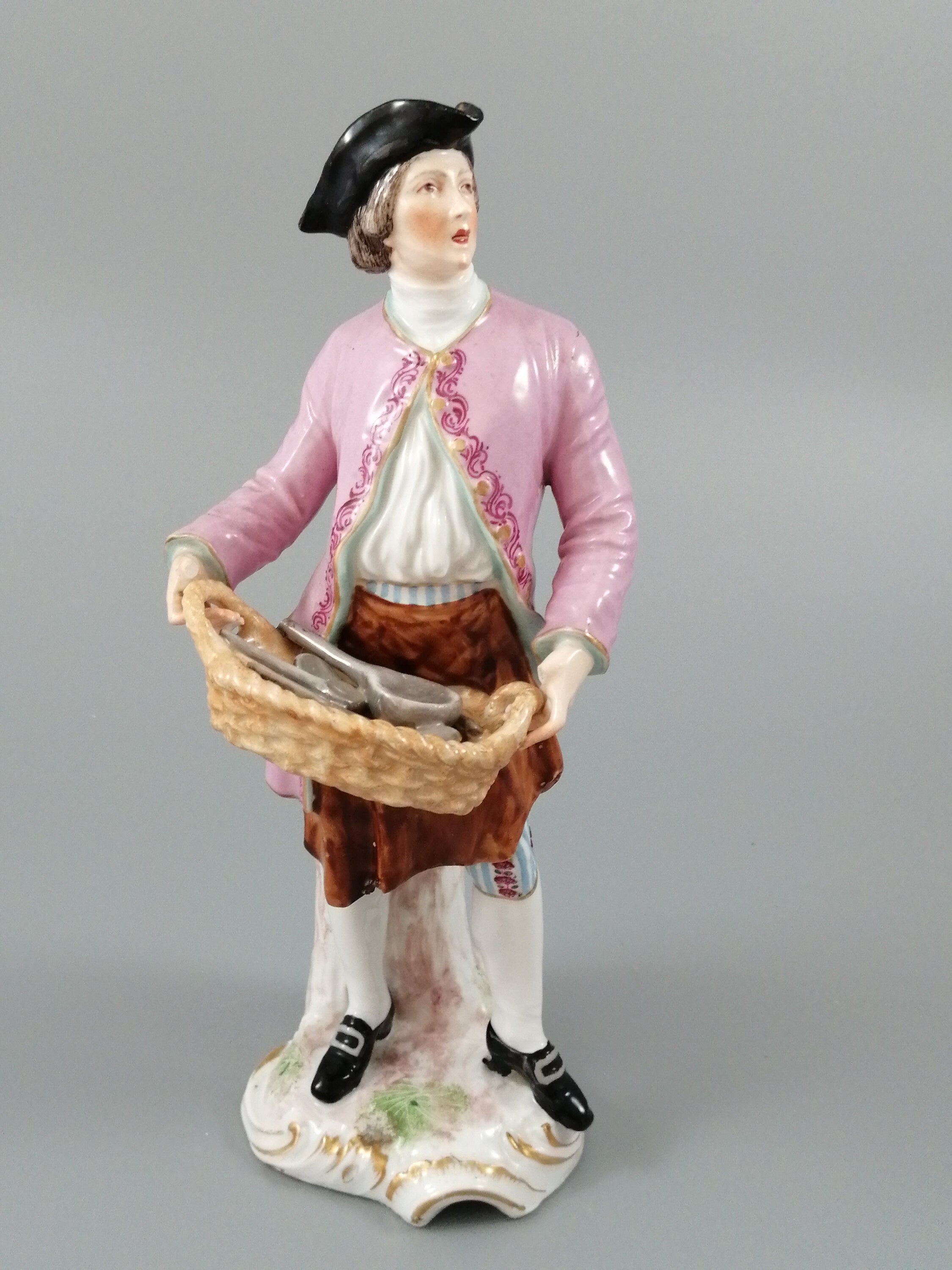 Antique Chelsea porcelain figurine, “A Spoon Seller”, c. 1758 - 1769