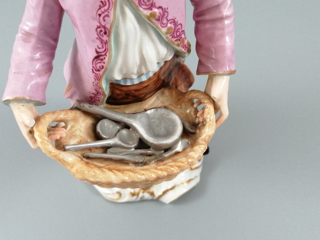Antique Chelsea porcelain figurine, “A Spoon Seller”, c. 1758 - 1769