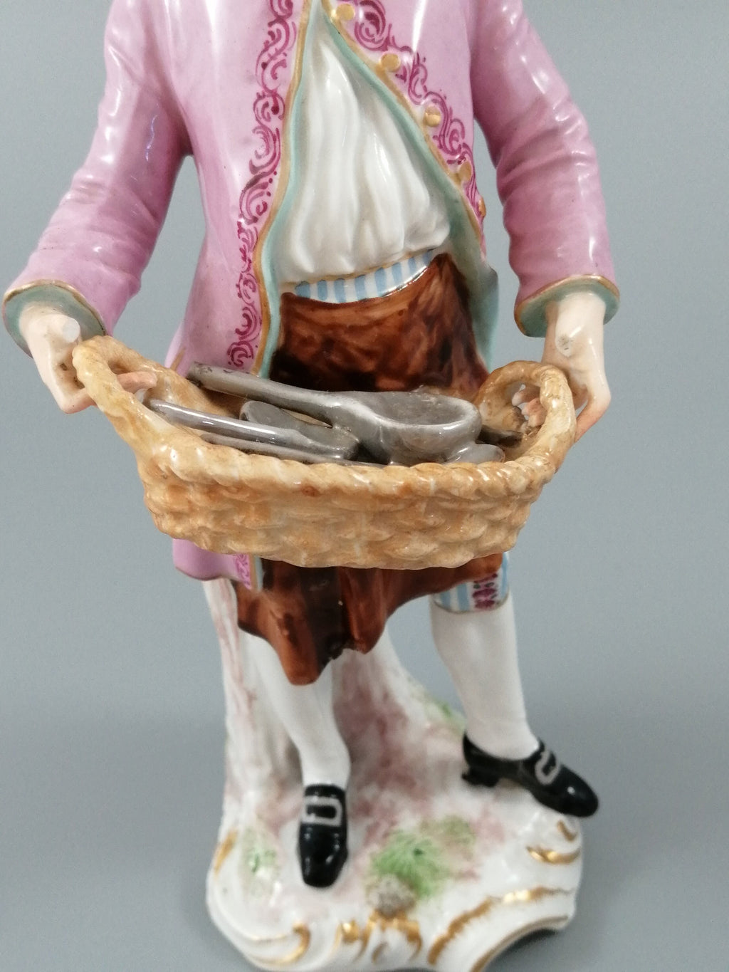 Antique Chelsea porcelain figurine, “A Spoon Seller”, c. 1758 - 1769