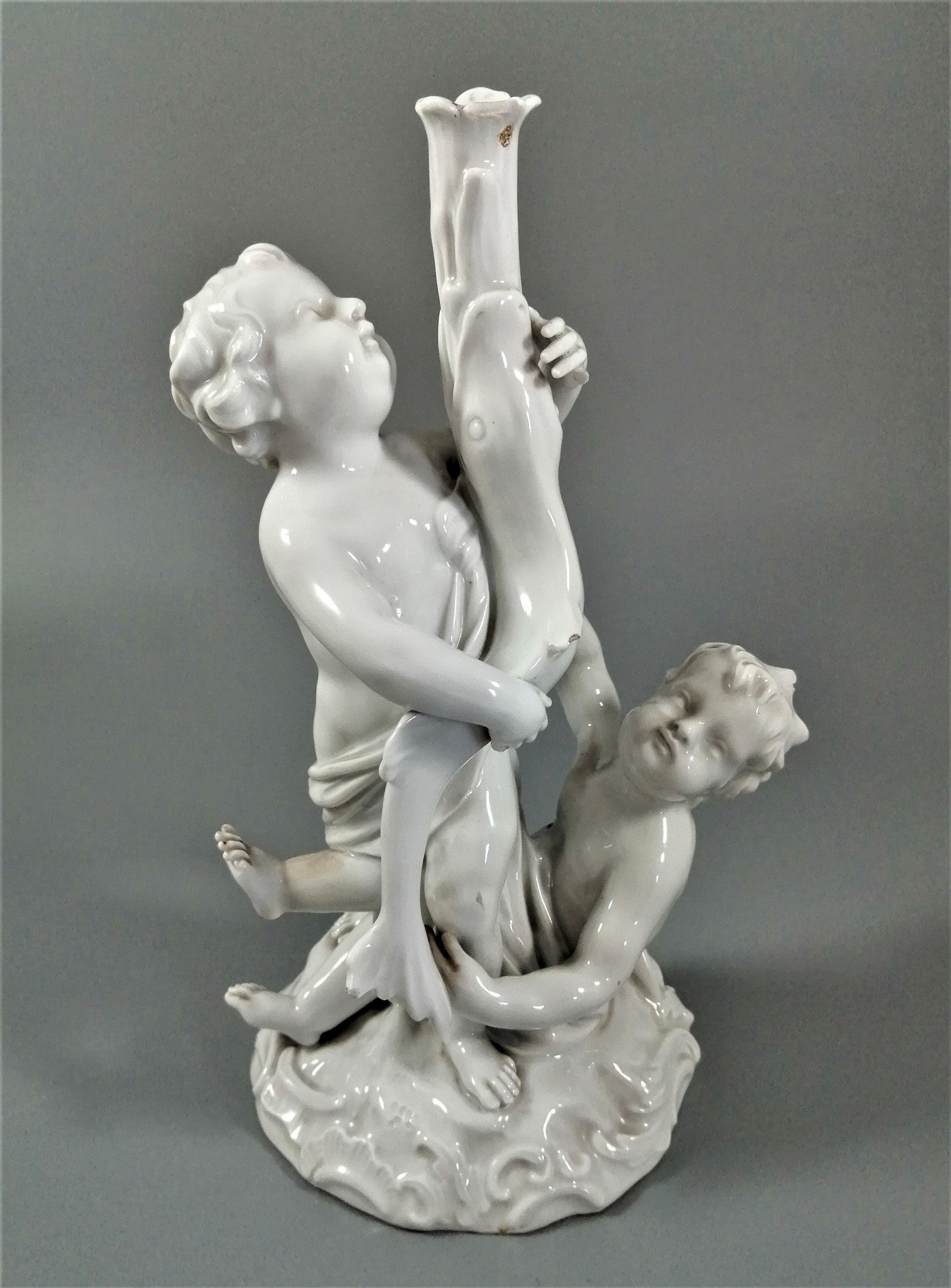 Meissen Candlestick Cherubs Dolphins Kaendler Models 1145