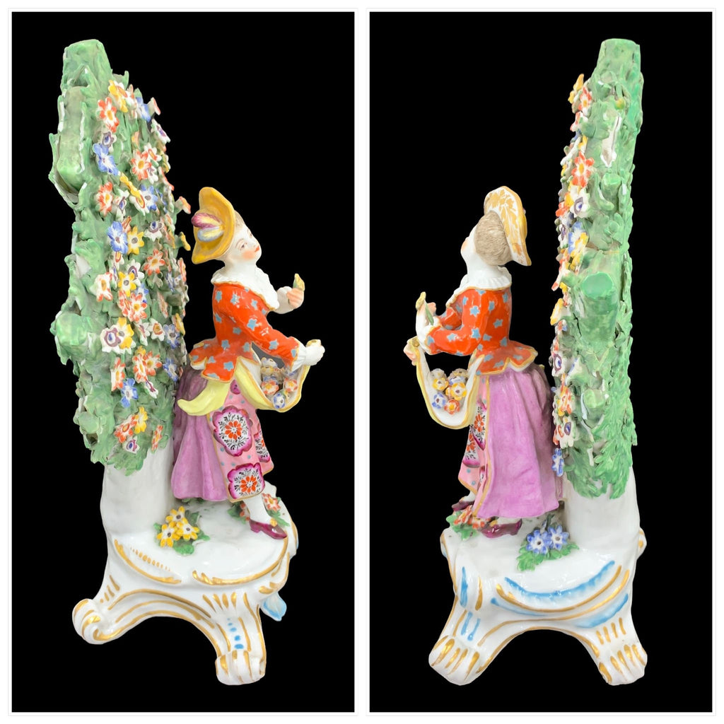 A pair of 18th century Chelsea – Derby bocage porcelain figurines.
