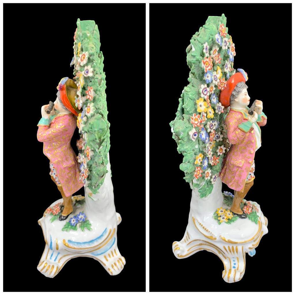 A pair of 18th century Chelsea – Derby bocage porcelain figurines.