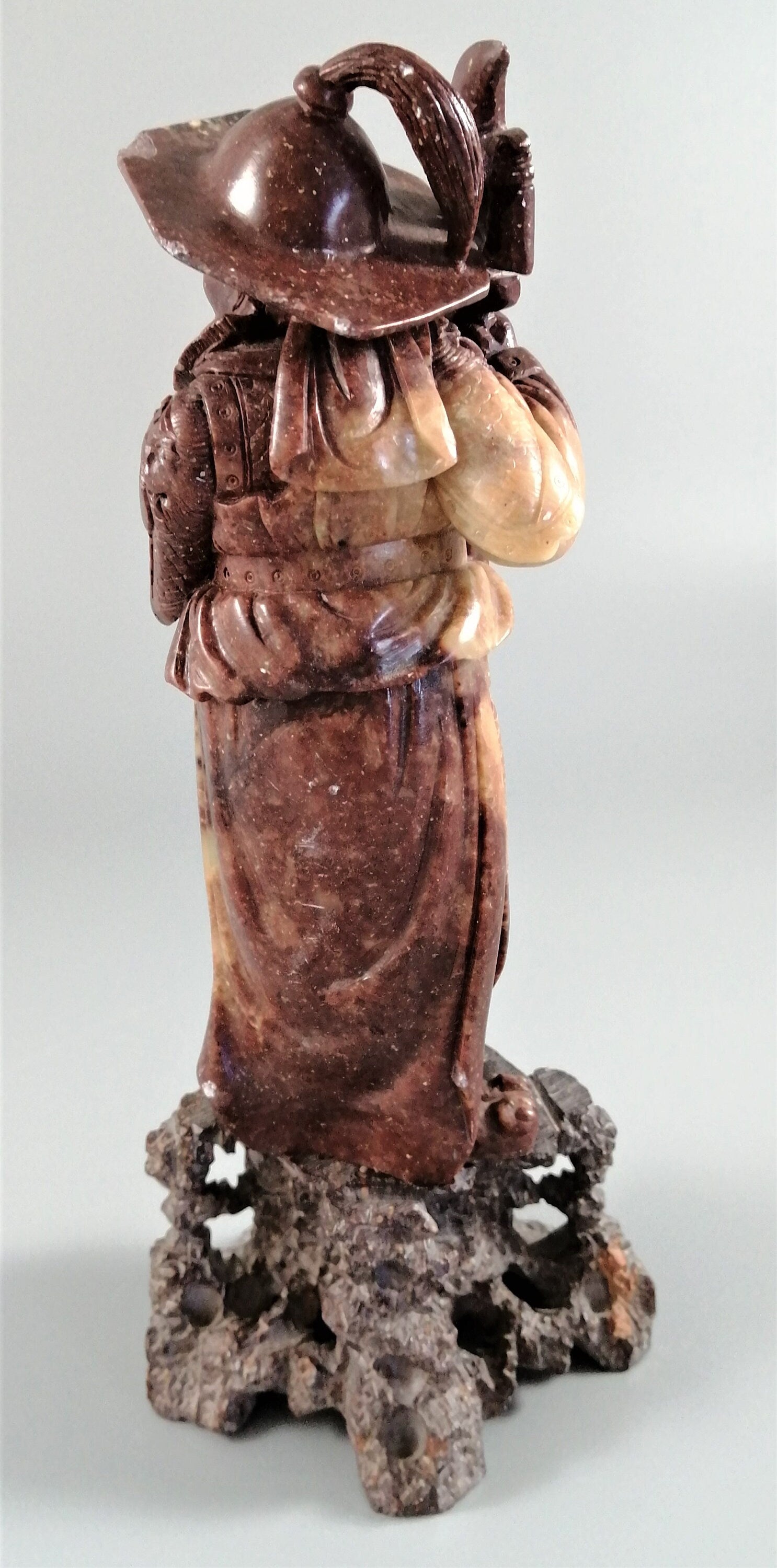 Antique natural Shoushan stone carved warrior statue