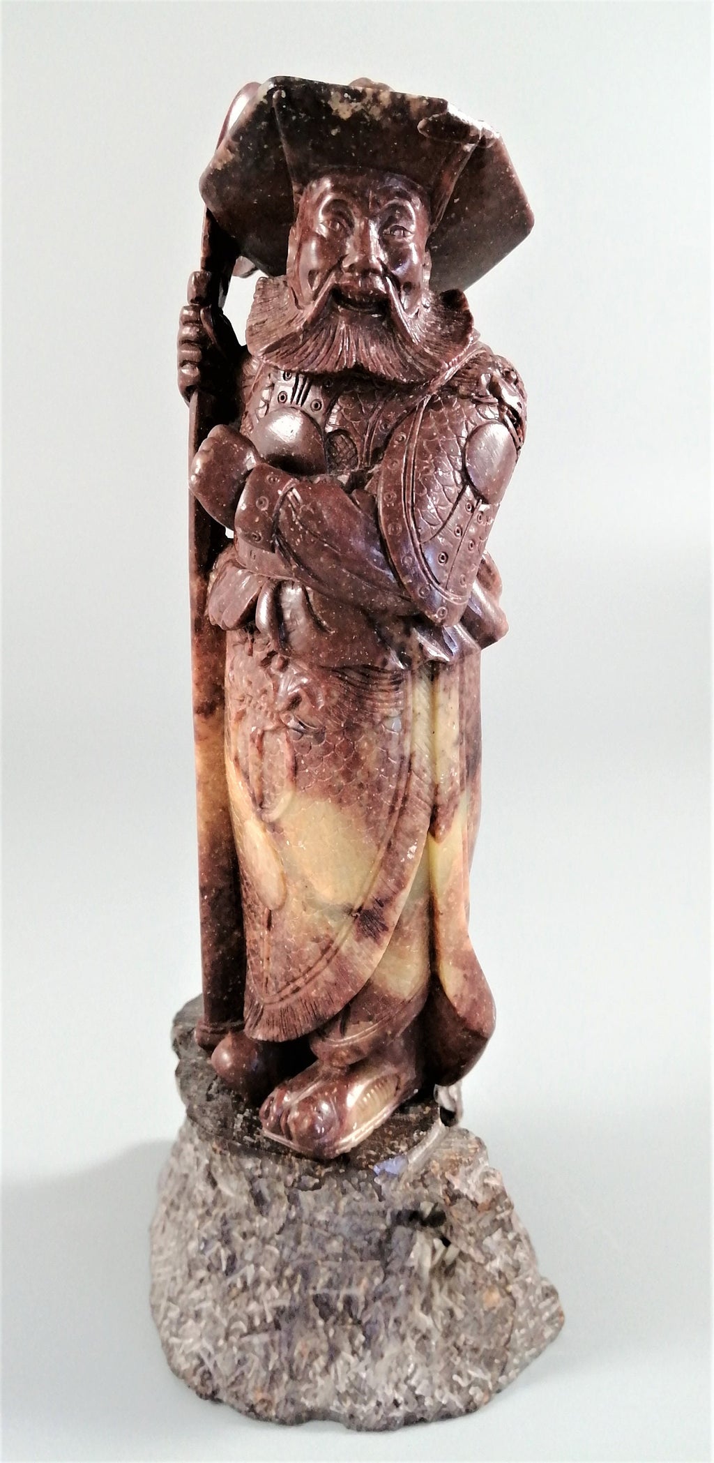 Antique natural Shoushan stone carved warrior statue