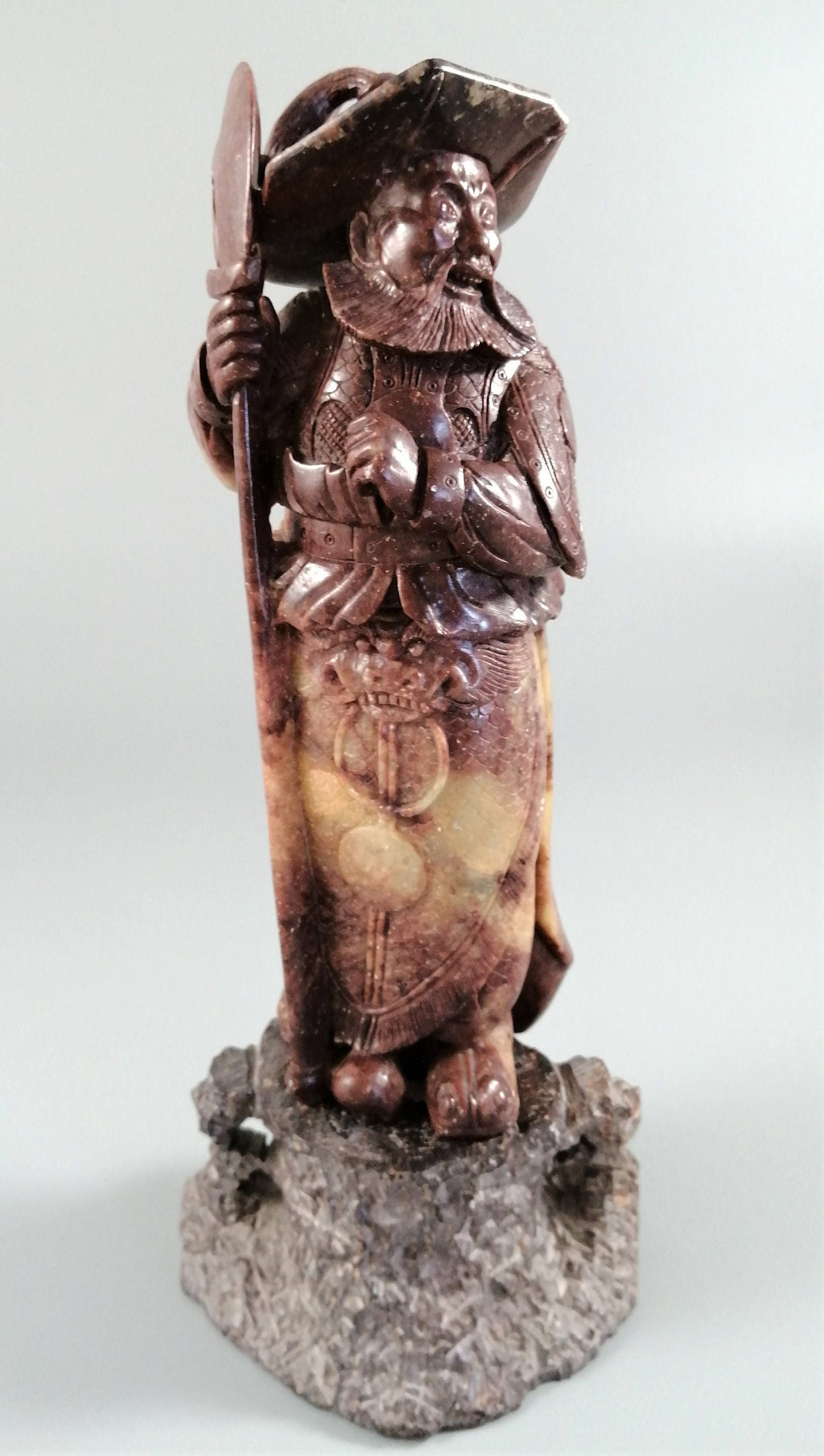 Antique natural Shoushan stone carved warrior statue