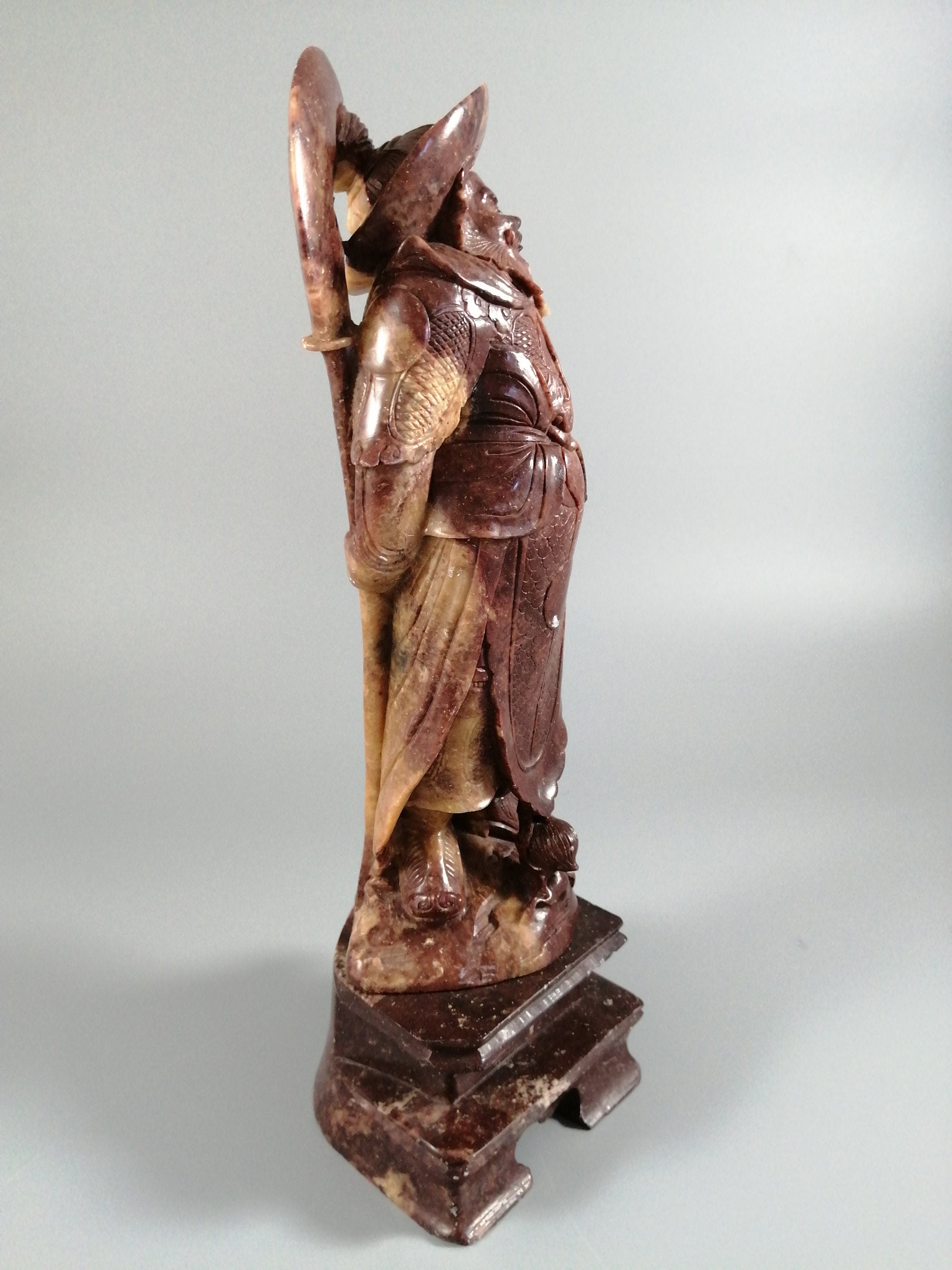 Antique natural Shoushan stone carved warrior statue