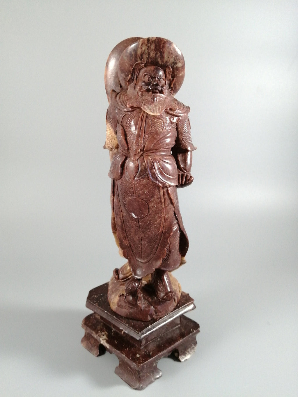 Antique natural Shoushan stone carved warrior statue
