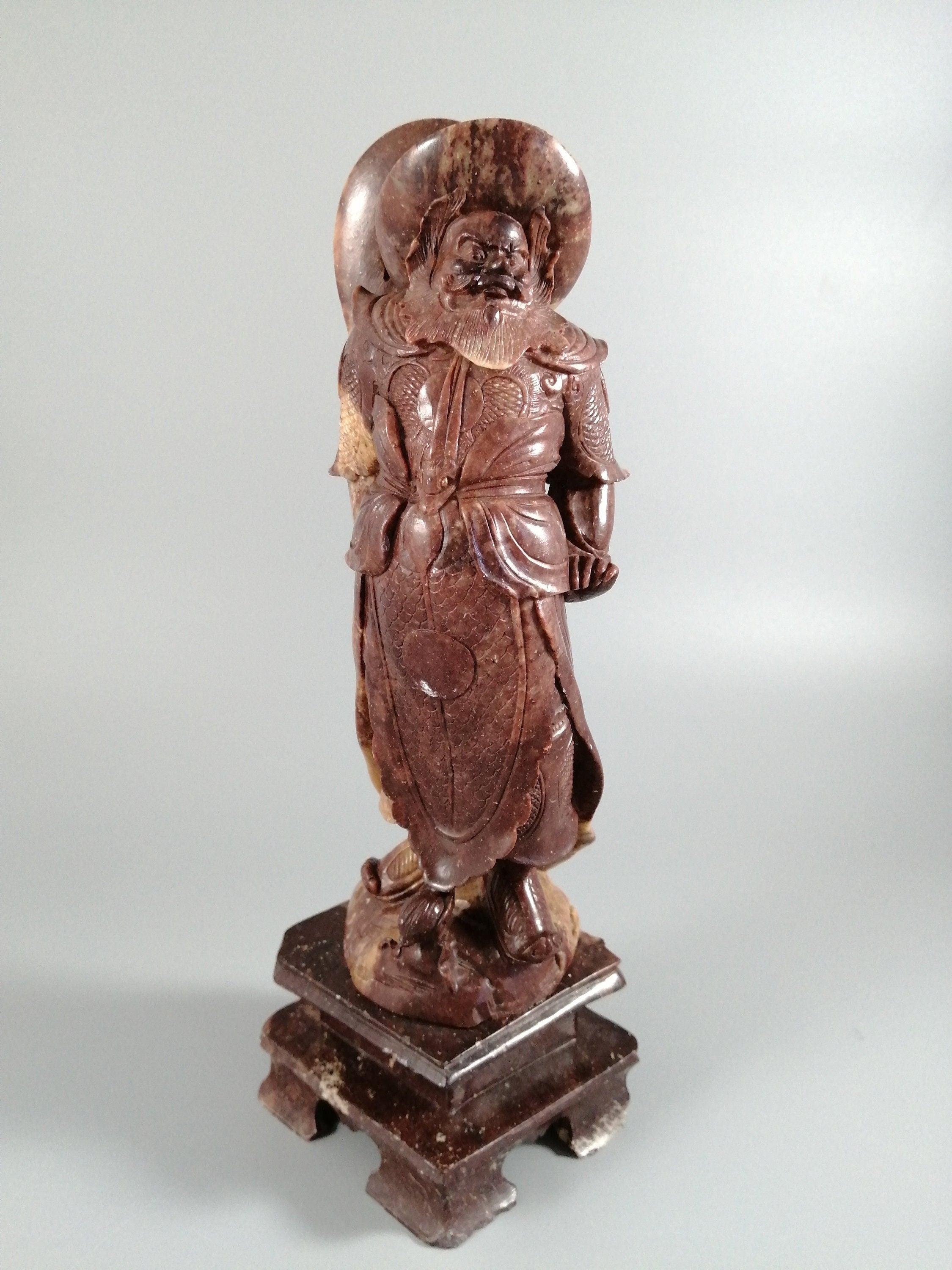 Antique natural Shoushan stone carved warrior statue