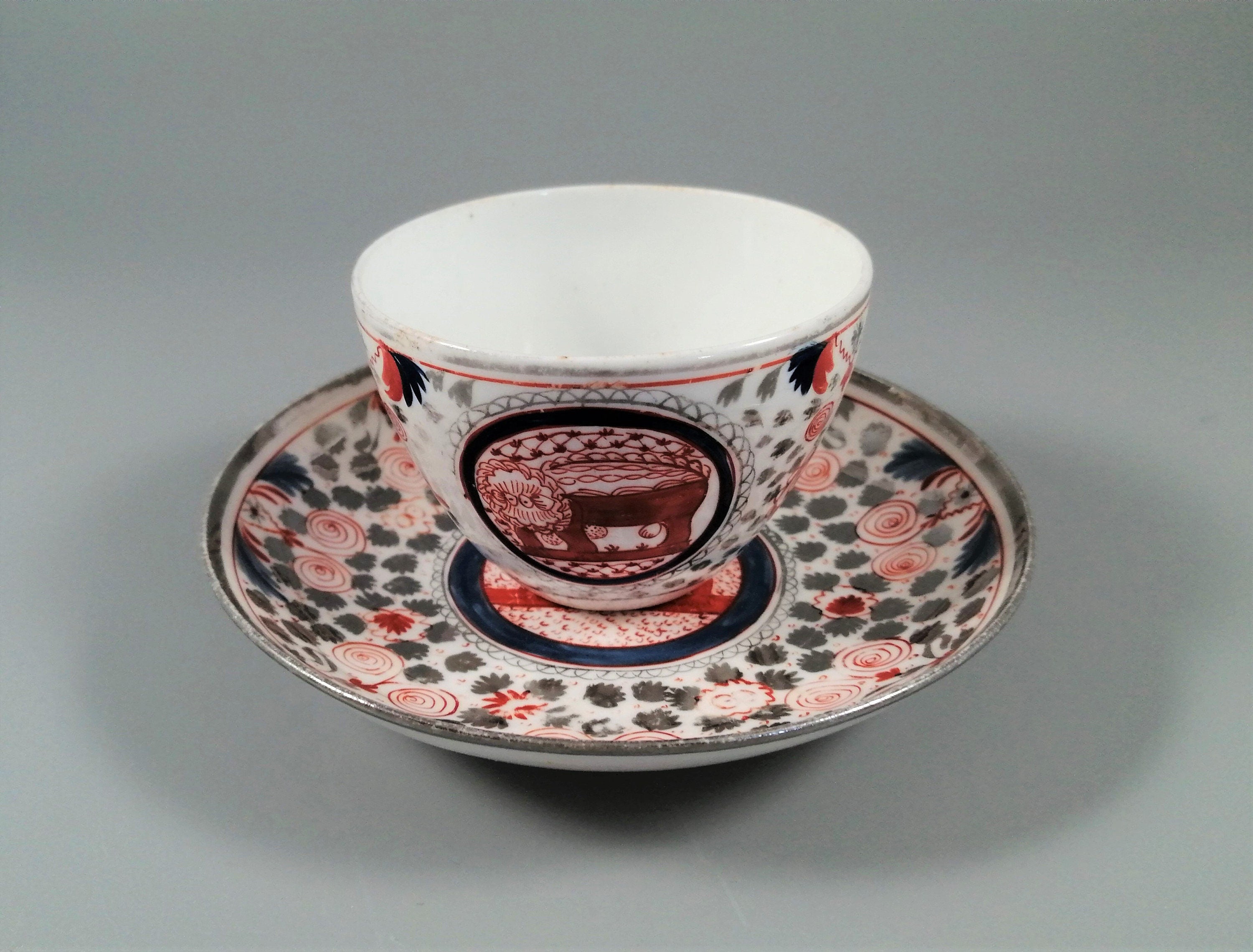 Rare pattern Crazy Cow, silver lustre teacup and saucer
