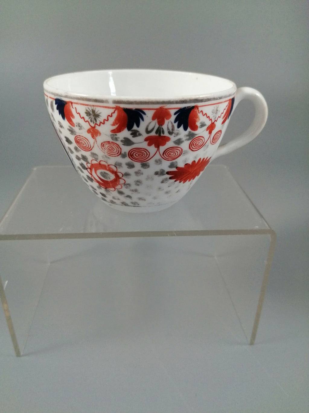 Rare pattern Crazy Cow, silver lustre teacup and saucer