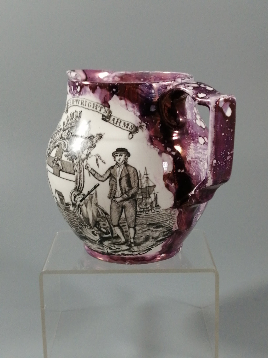 Antique Sunderland lustre jug- The Shipwright's arms/The Sailor farewell,c.1830