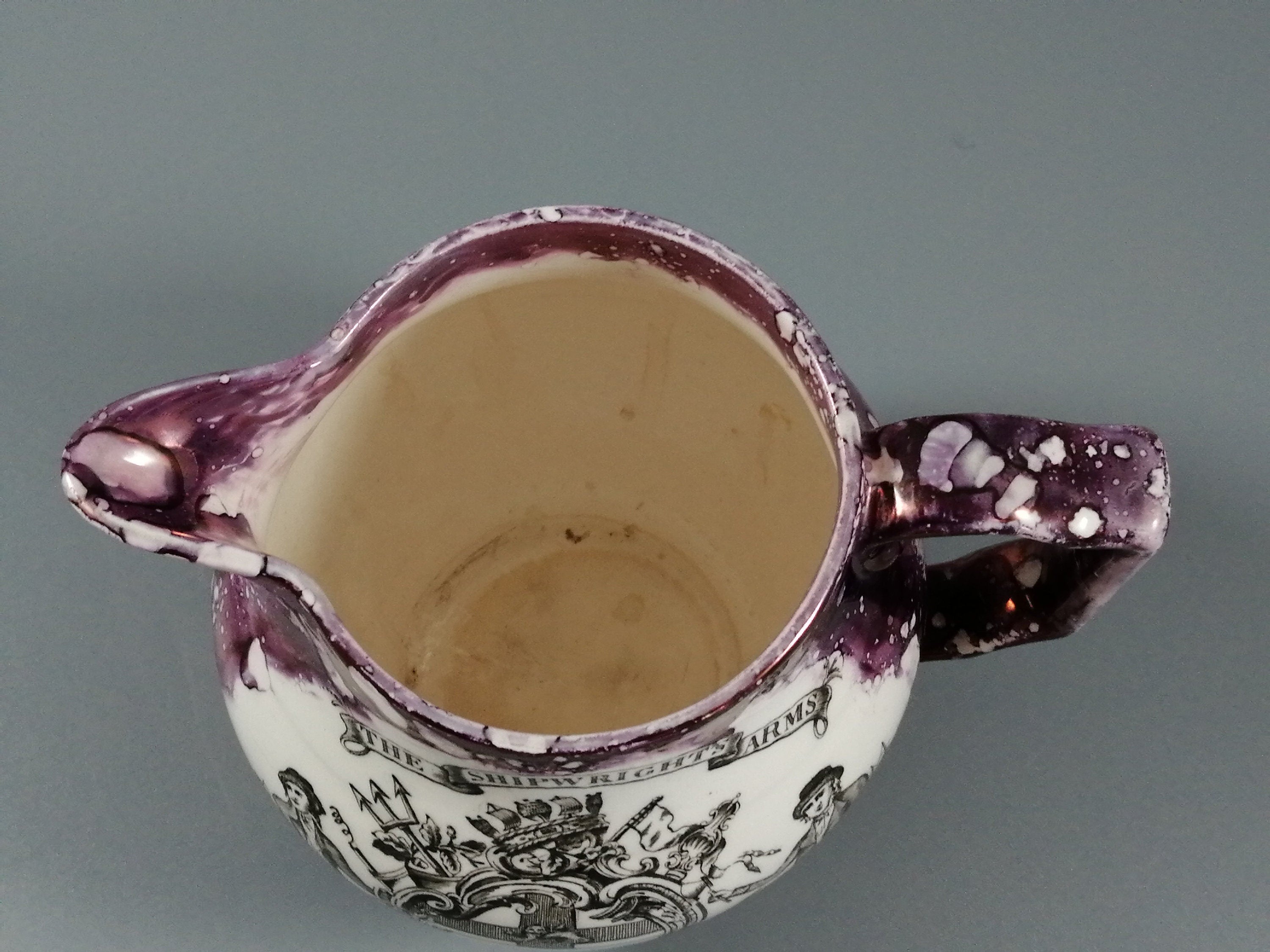 Antique Sunderland lustre jug- The Shipwright's arms/The Sailor farewell,c.1830
