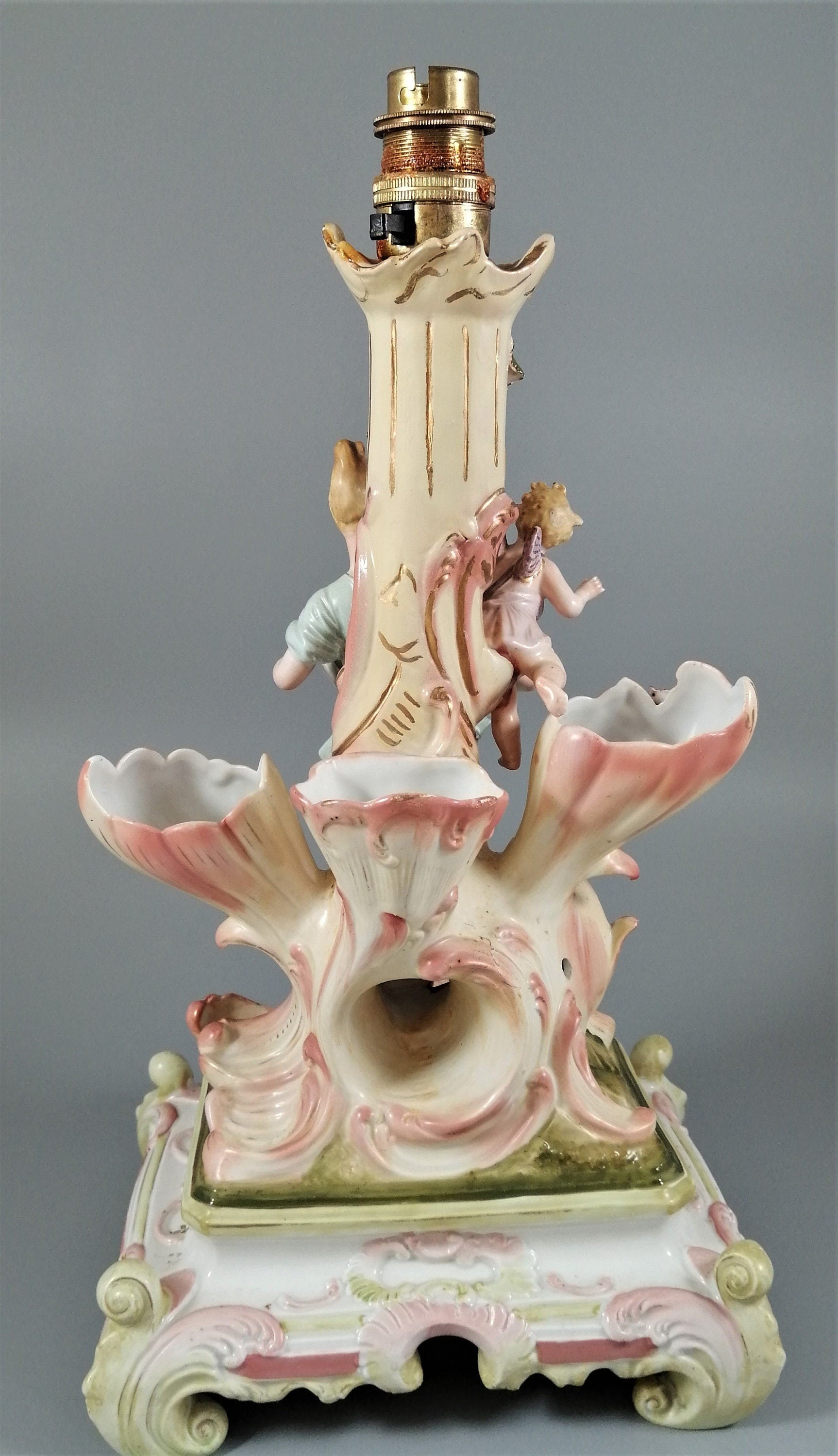 Antique porcelain figural lamp with cherubs,Сonta & Boehme, 19th century