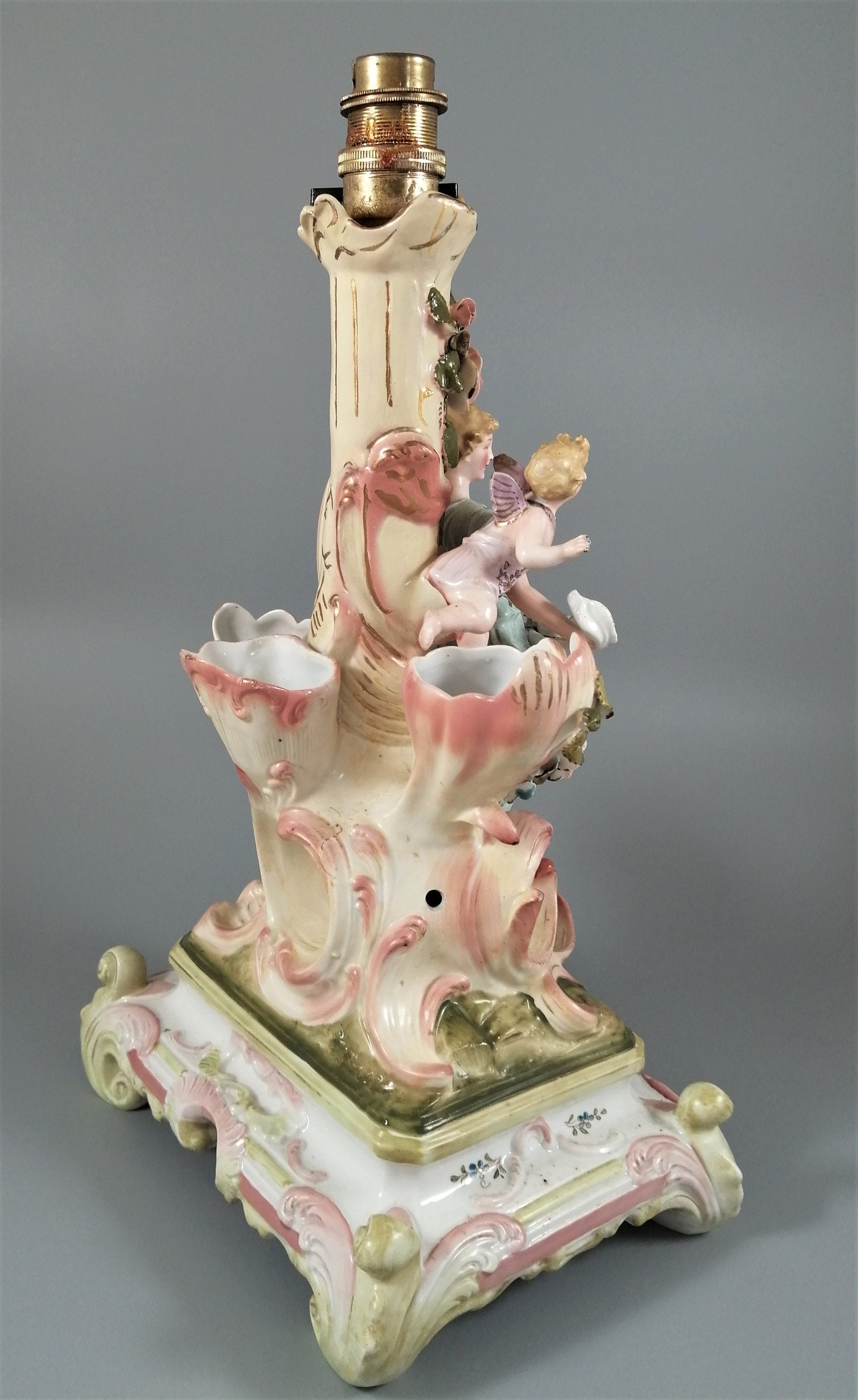 Antique porcelain figural lamp with cherubs,Сonta & Boehme, 19th century