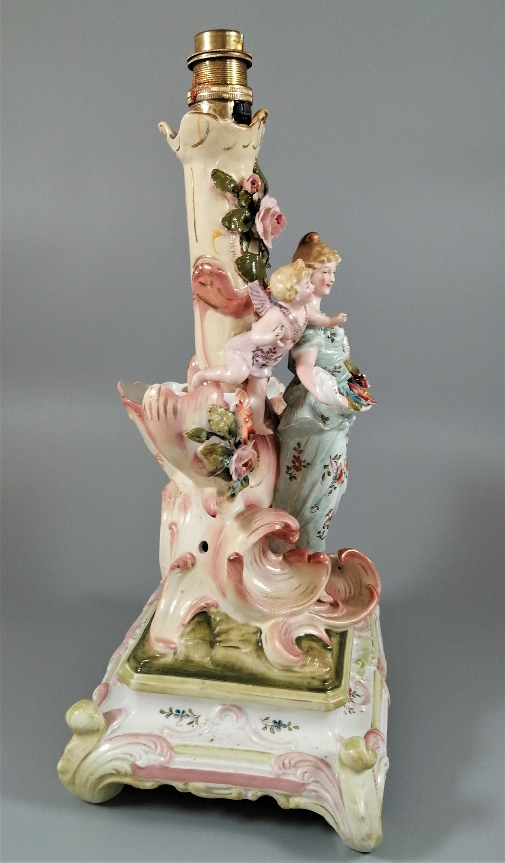 Antique porcelain figural lamp with cherubs,Сonta & Boehme, 19th century
